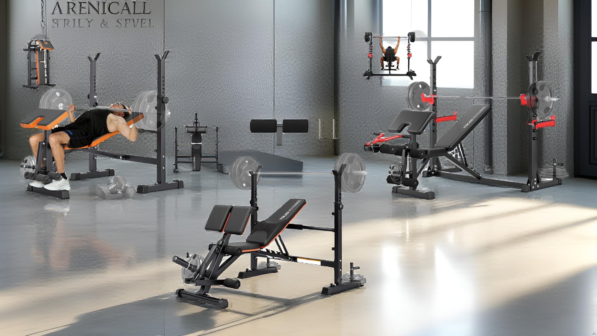 YOLEO Banco de Pesas Ajustable Utilidad Plegable,de Entrenamiento de Cuerpo Completo Inclinación Decline Levantamiento Plano, Press, para Ejercicios de Gimnasio en casa