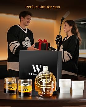 Whiskey Decanter Set with 2 Glasses and 2 Large Ice Ball Molds