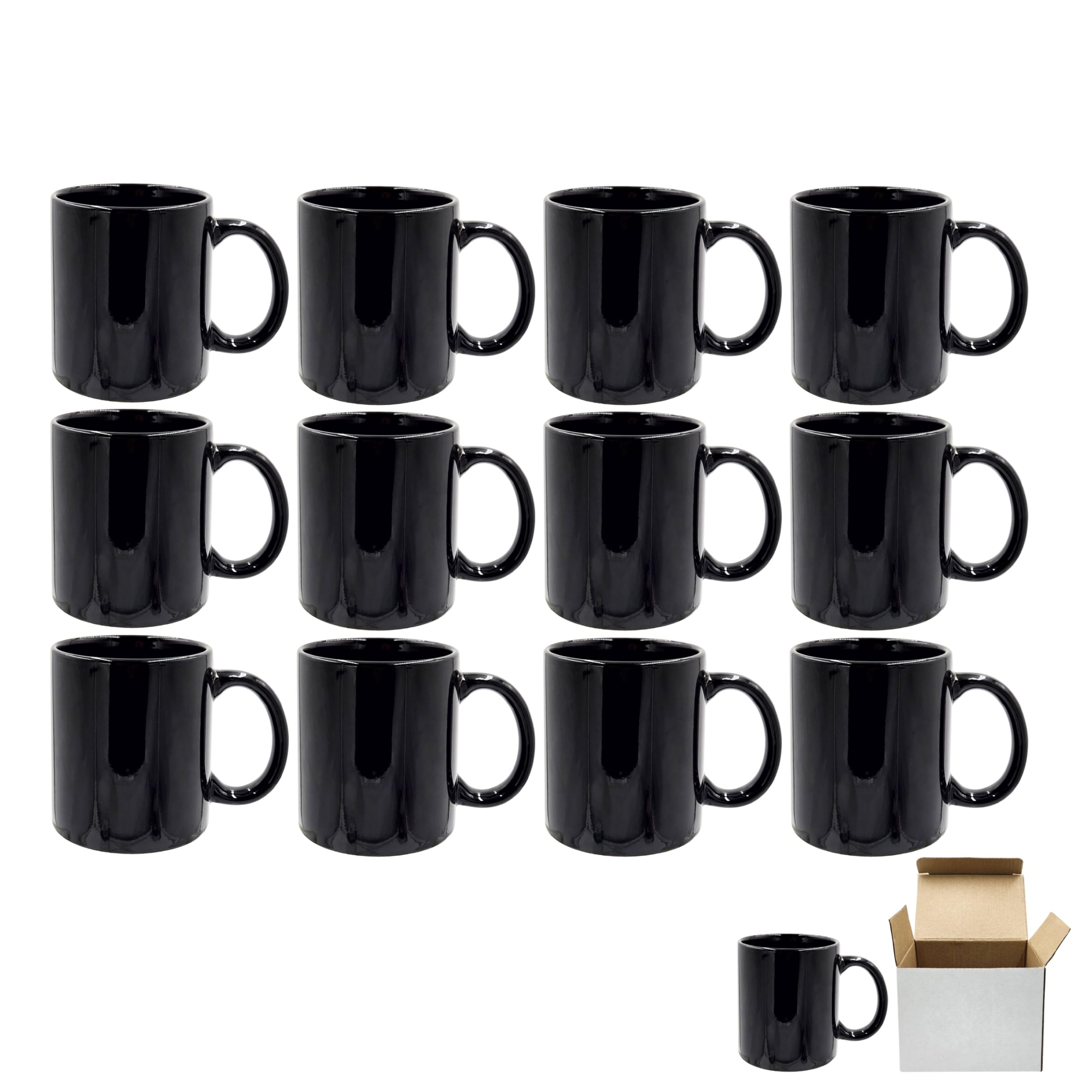 Black Coffee Mugs Set of 12, 11 oz Ceramic Bulk Mug Sets with Handles, Multipurpose Restaurants Cups for Coffee, Cafeterias, Hotels, and Catering –