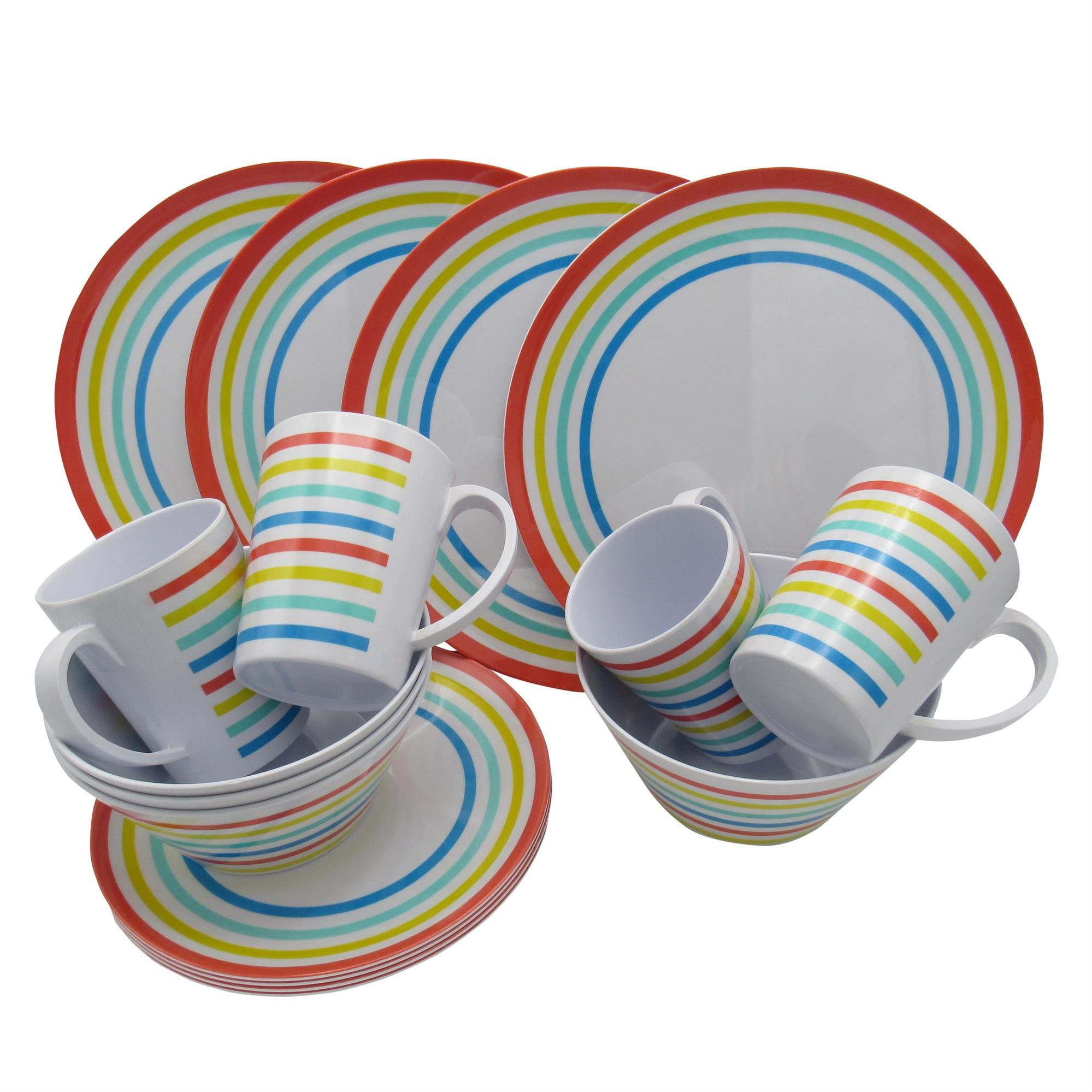 Caravan Camping Melamine Dinner Set 16pc (Picnic BBQ Outdoor Dining Party Tableware Rainbow)