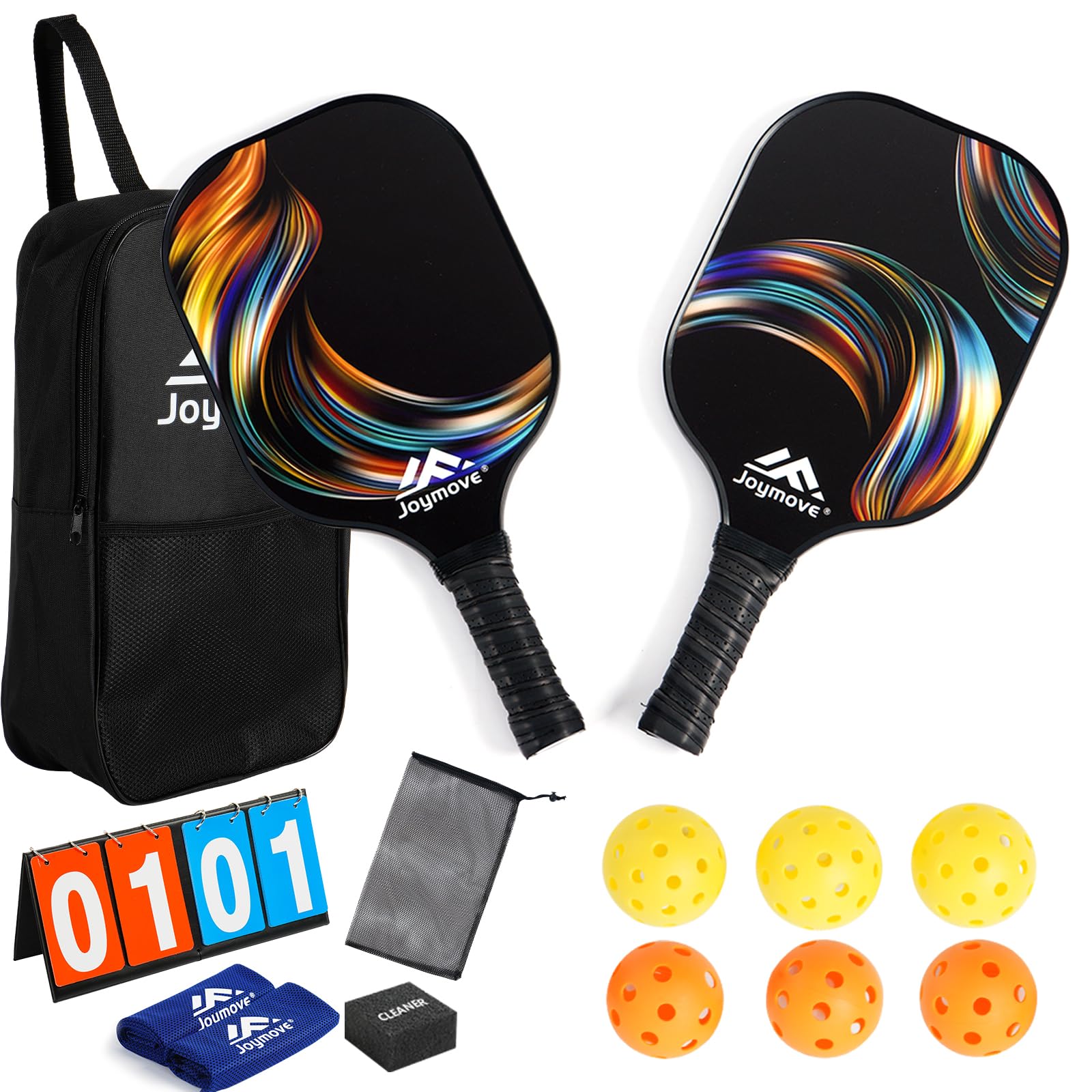 JOYMOVE USAPA Approved Fiberglass Pickleball Set, 2/3 Pickleball Paddles, 26&40 Holes Pickleball Balls, Carry Bag, Scoreboard,Paddle Cleaner, Cooling Towels, Pickle Ball Paddle Gifts for Beginners