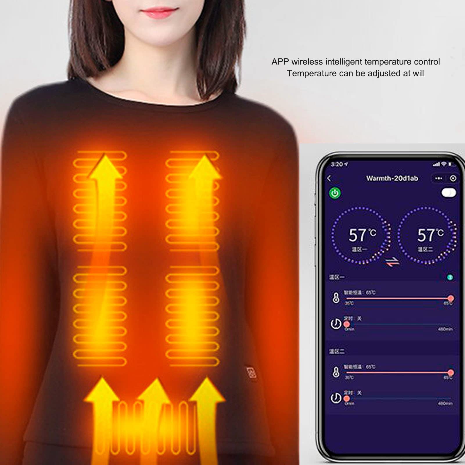 Camiseta interior calentada por infrarrojos con cuello redondo, control de temperatura por aplicación, camisas de calefacción eléctrica de 12 zonas para hombres y mujeres