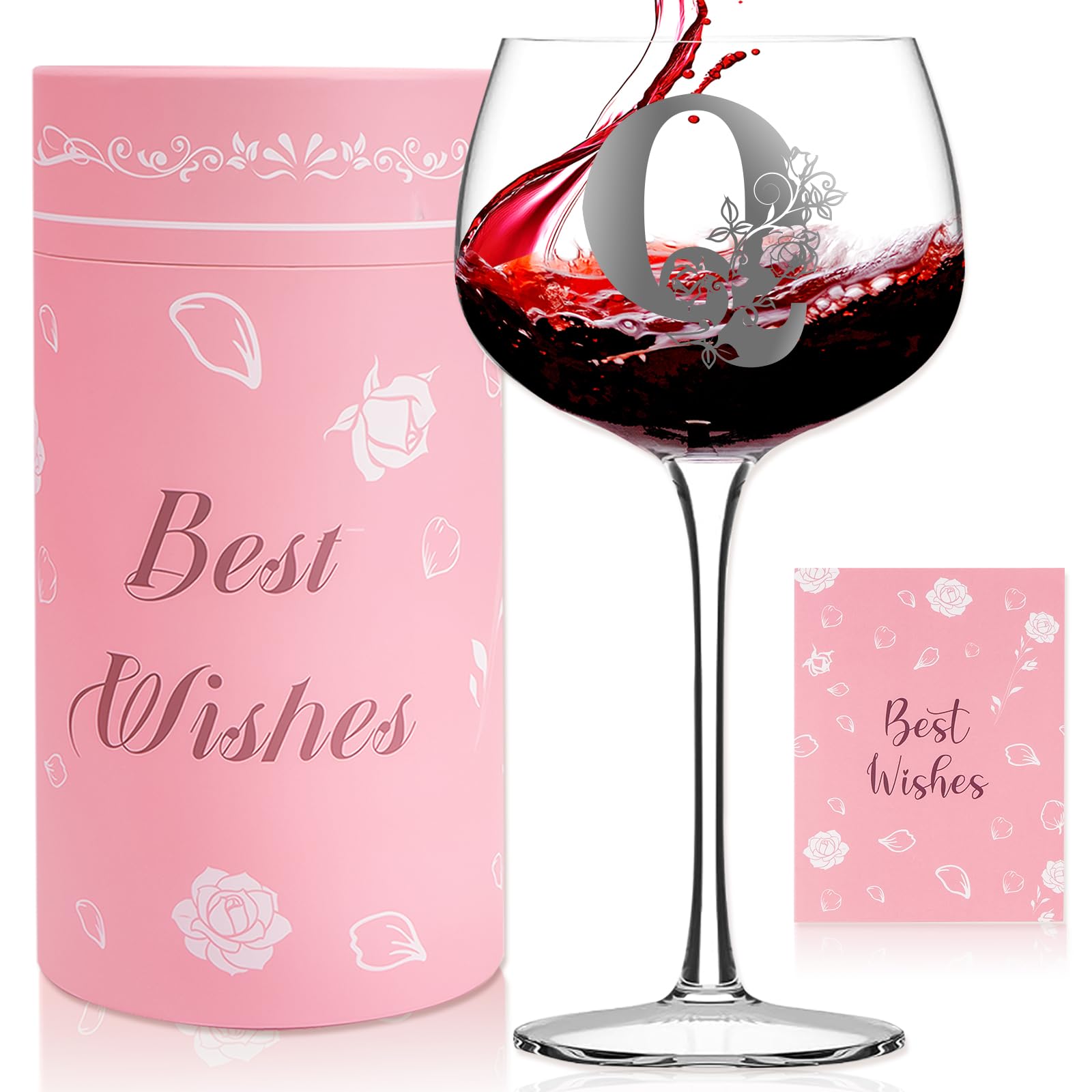 Ladies Birthday Gifts Ideas, Personalized Gift for Women, Customized Initial Wine Glass, Personalised Gin Glass,Customized Birthday Valentine Christmas Gift for Mom Wife Friends Sister Coworker