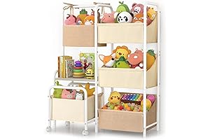 Kids Toy Shelving with Bins, Montessori Wood Toy Storage Organizer for Nursery, Playroom, Living Room