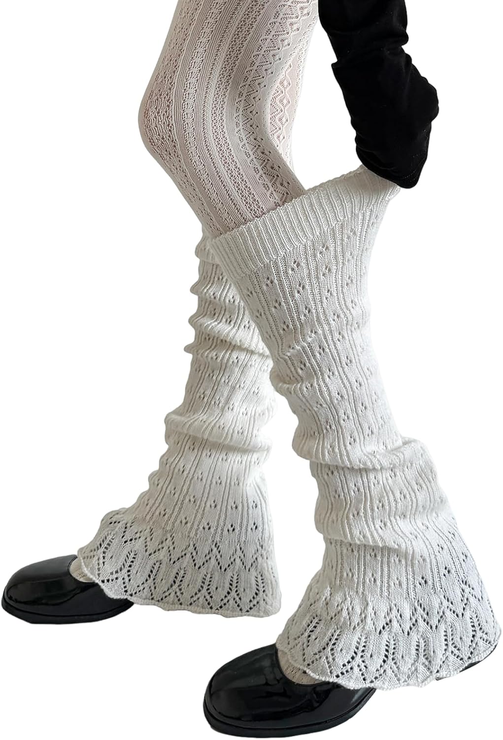 Sexybody Women Flare Leg Warmers Y2K Kawaii Crochet Knit Ruffle Socks Lolita Stylish Cute Japanese Long Boot Cover for Girls