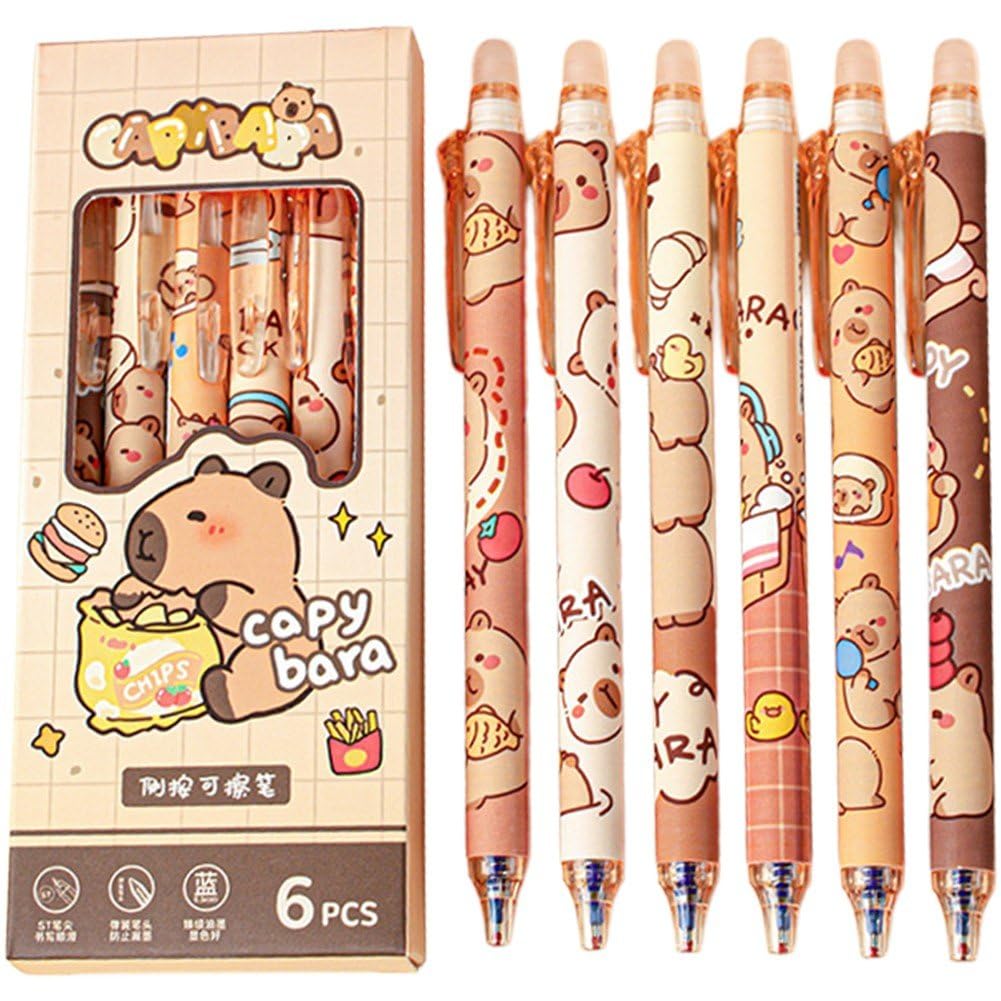 Luxylei As Shown 12Pcs Cute Erasable Retractable Pens Erasable Gel Ink Pens Cartoon Capybara Pens Fine Point Blue Ink Pen Cartoon Writing Pen Office School Pens