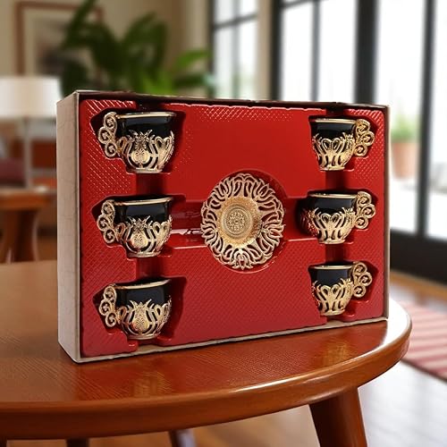 Miniatura 5 de Alisveristime Juego de 12 tazas de café turco griego árabe café expreso taza platillo de porcelana (negro dorado)