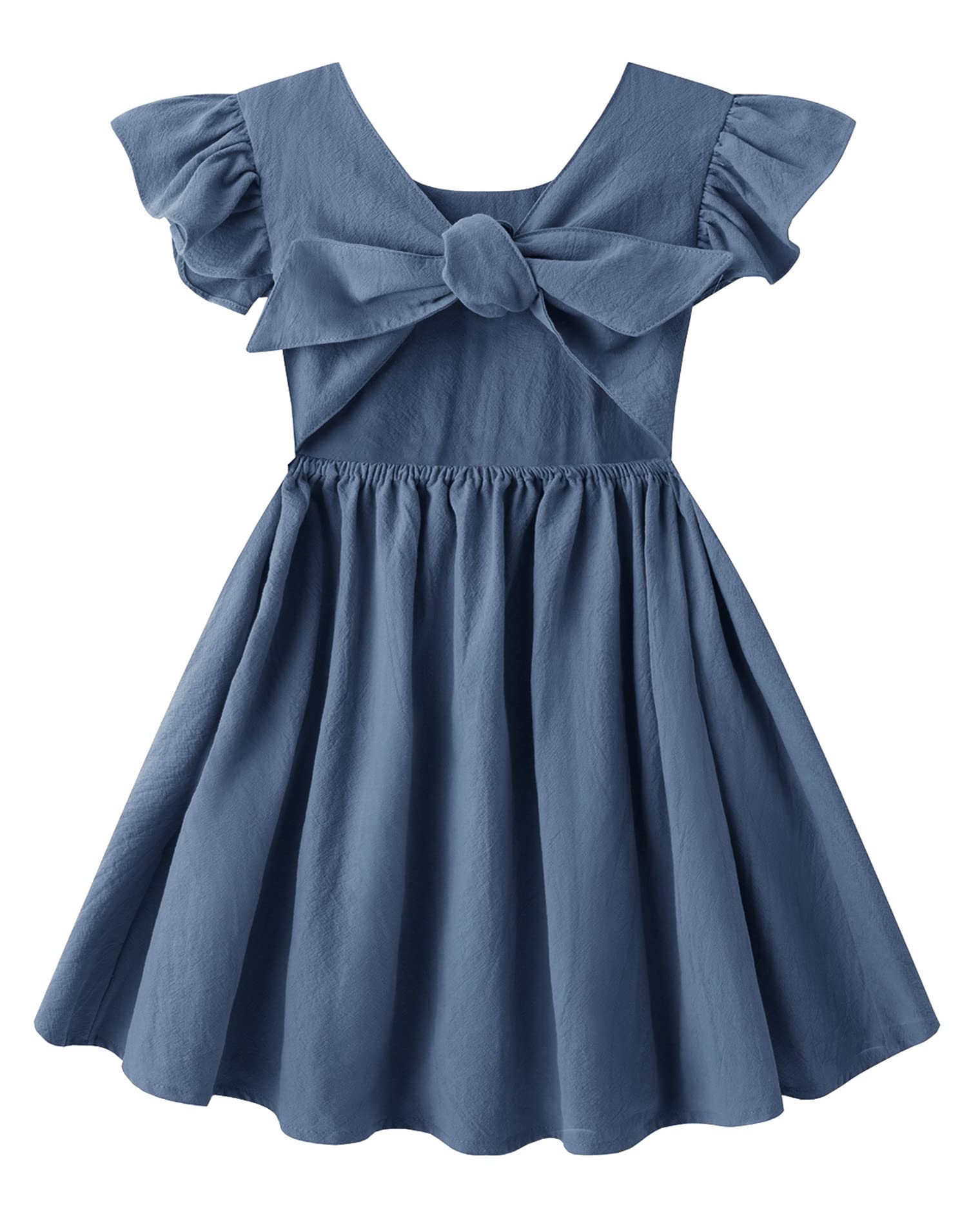 lymanchi Toddler Girls Linen Dress Ruffle Sleeveless Tie Back Halter Kid Baby Casual Dresses
