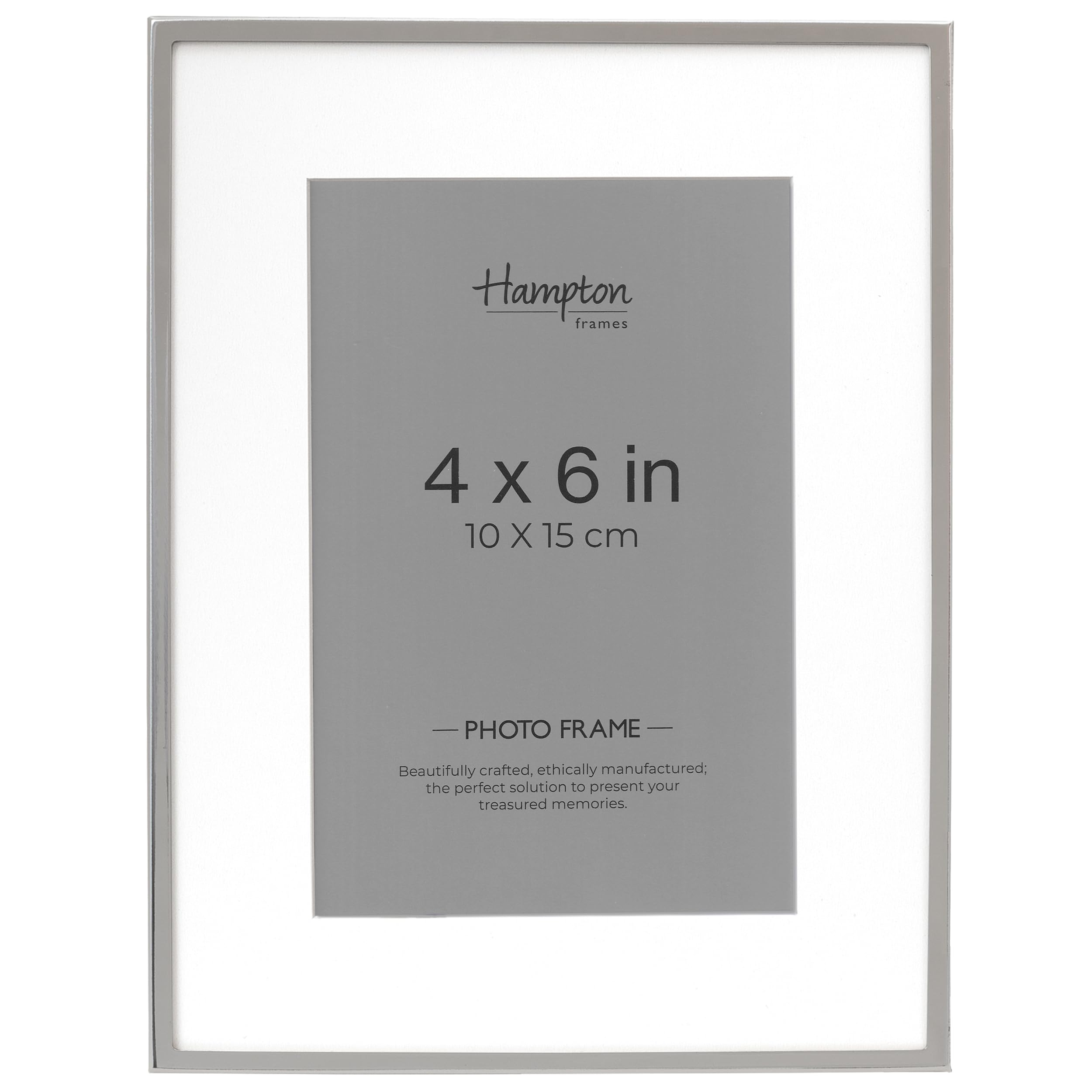 Hampton Frames PICCADILLY Silver Plate Photo Frame 4x6 Inch, Silver, Glass, Bevel Cut Mount Freestanding or Wall Mount Display for Photos PIC46SIL