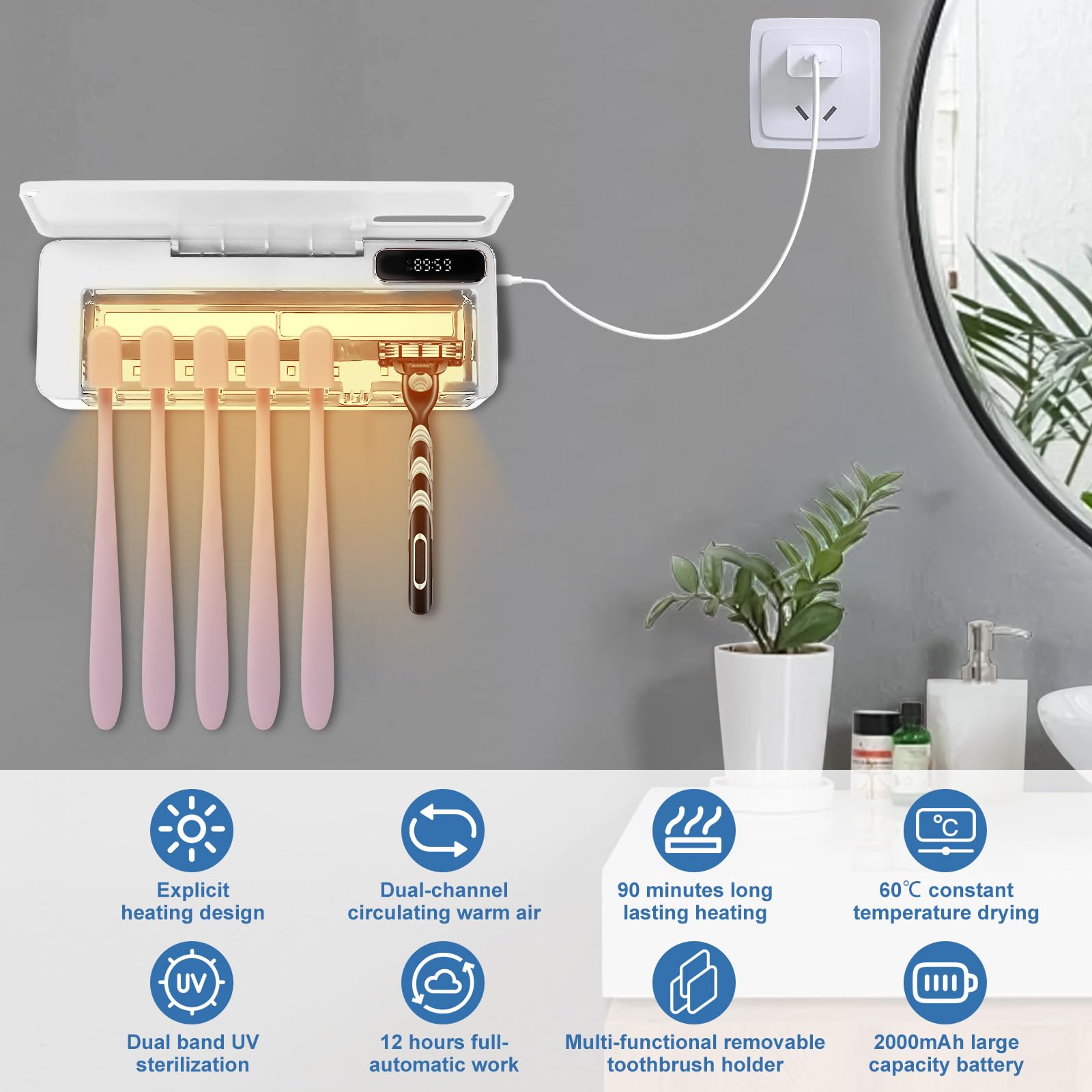 OOCOME Étui Portable Pour Brosse à Dents Et Désinfectant UV Profond