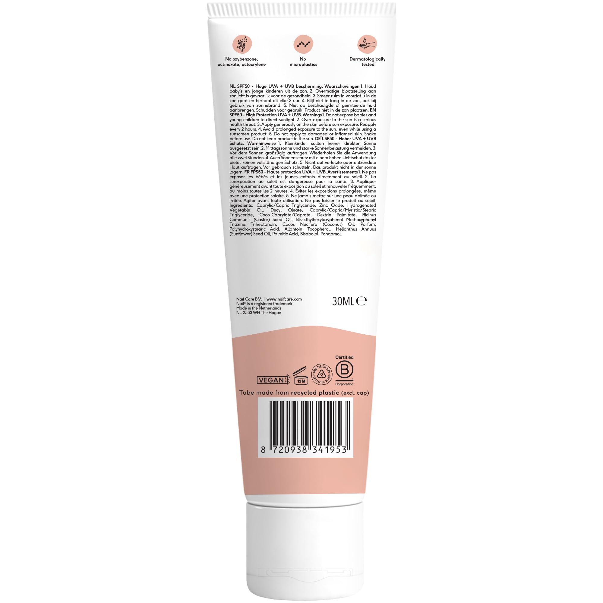 Naïf Crème Solaire Minérale Bébé & Enfant SPF 50 – Parfum doux, sans octocrylène, protection UVA/UVB, résistante à l’eau, testée dermatologiquement, sans microplastiques – 30 ml