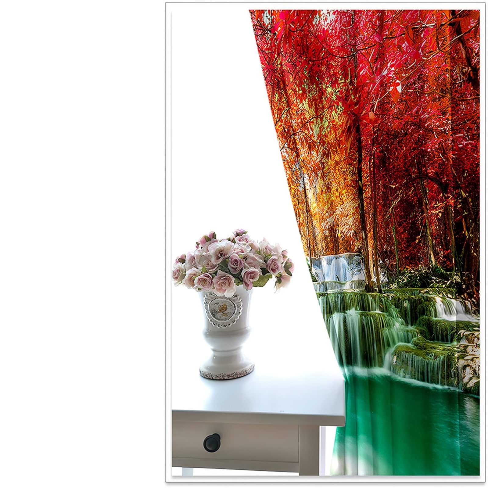 Küchenvorhänge Landhausstil, 244x214cm Orange Grün Herbstbäume und Bach Vorhang für Schlafzimmer und Wohnzimmer