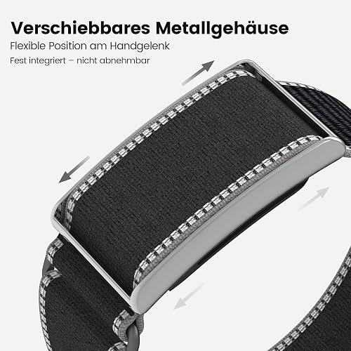 SimpleThings Bracelet for Amazfit Helio Strap with Metal Case, Nylon Elastic & Adjustable Sports Armband Compatible with Zepp Amazfit Helio Strap Fitness Tracker, Nylon - 3