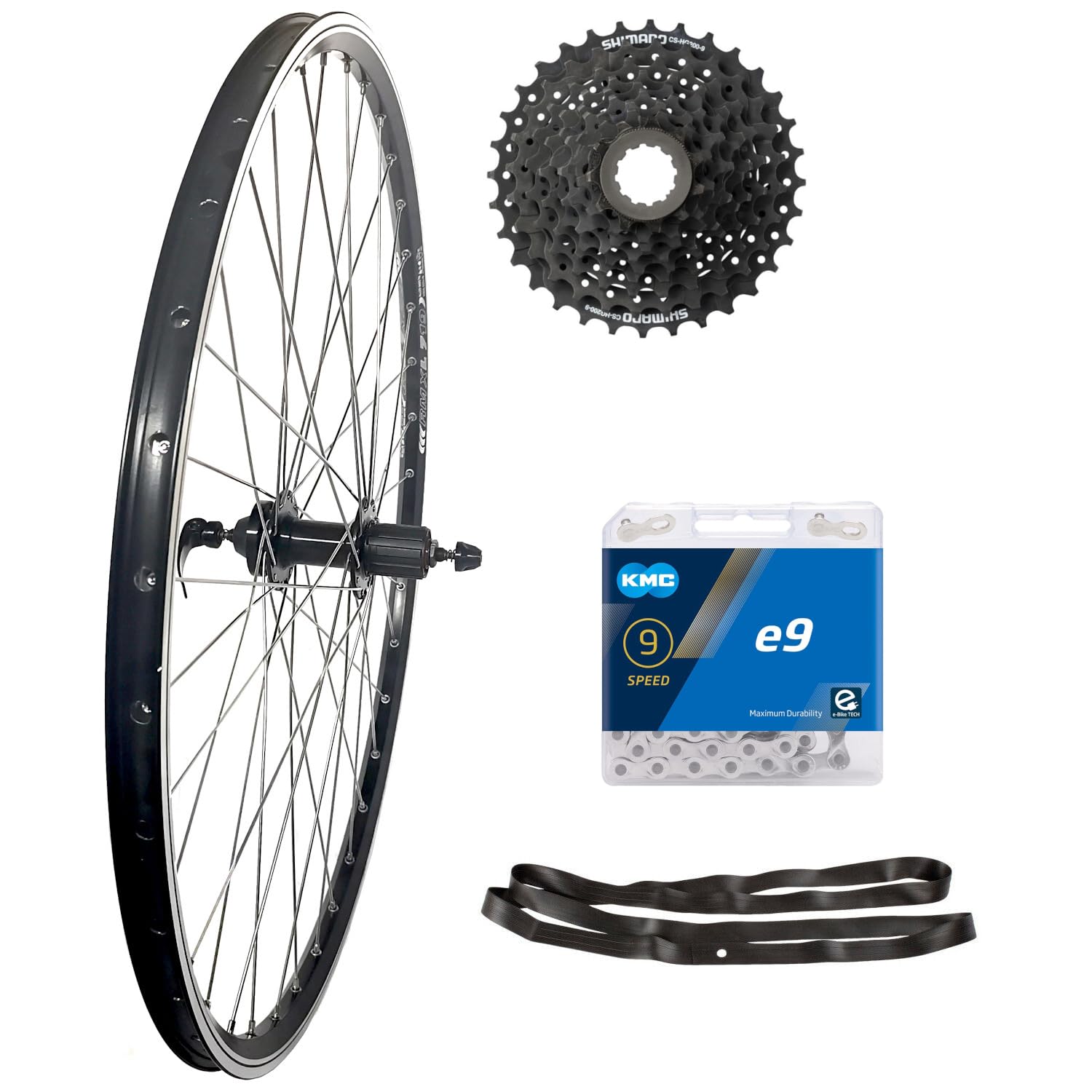 28 Zoll Hinterrad Hohlkammer Geöst mit Hohlachse, mit Scheibenbremsaufnahme, mit Auswahl Kranz/Kette, Schwarz-Silber