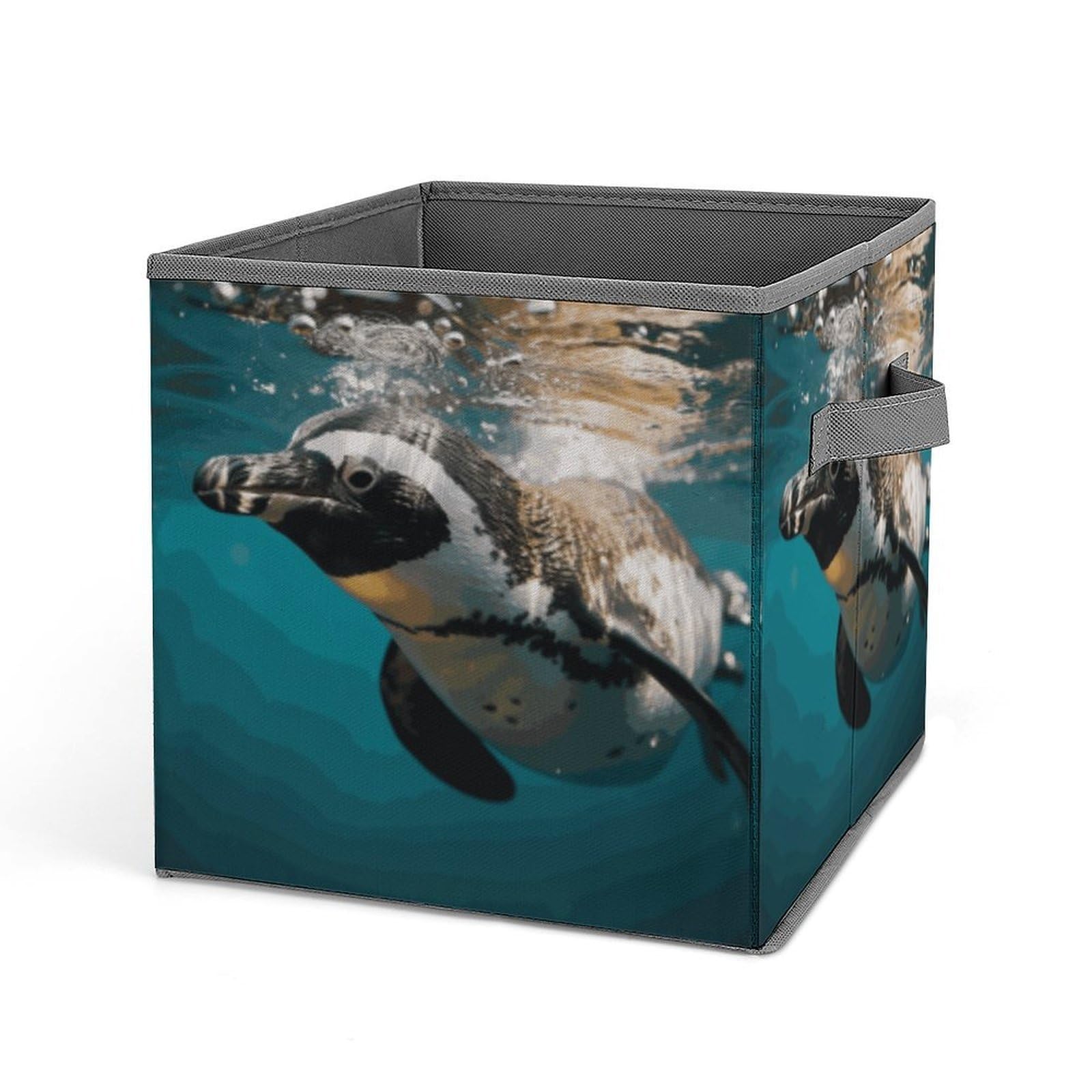 JTREHY Penguin Swimming in The Ocean Storage Bins Sturdy Large Capacity Folding Sorting Boxes Convenient Stable Storage Box Collapsible Fabric Storages Cubes Organizer with Handles