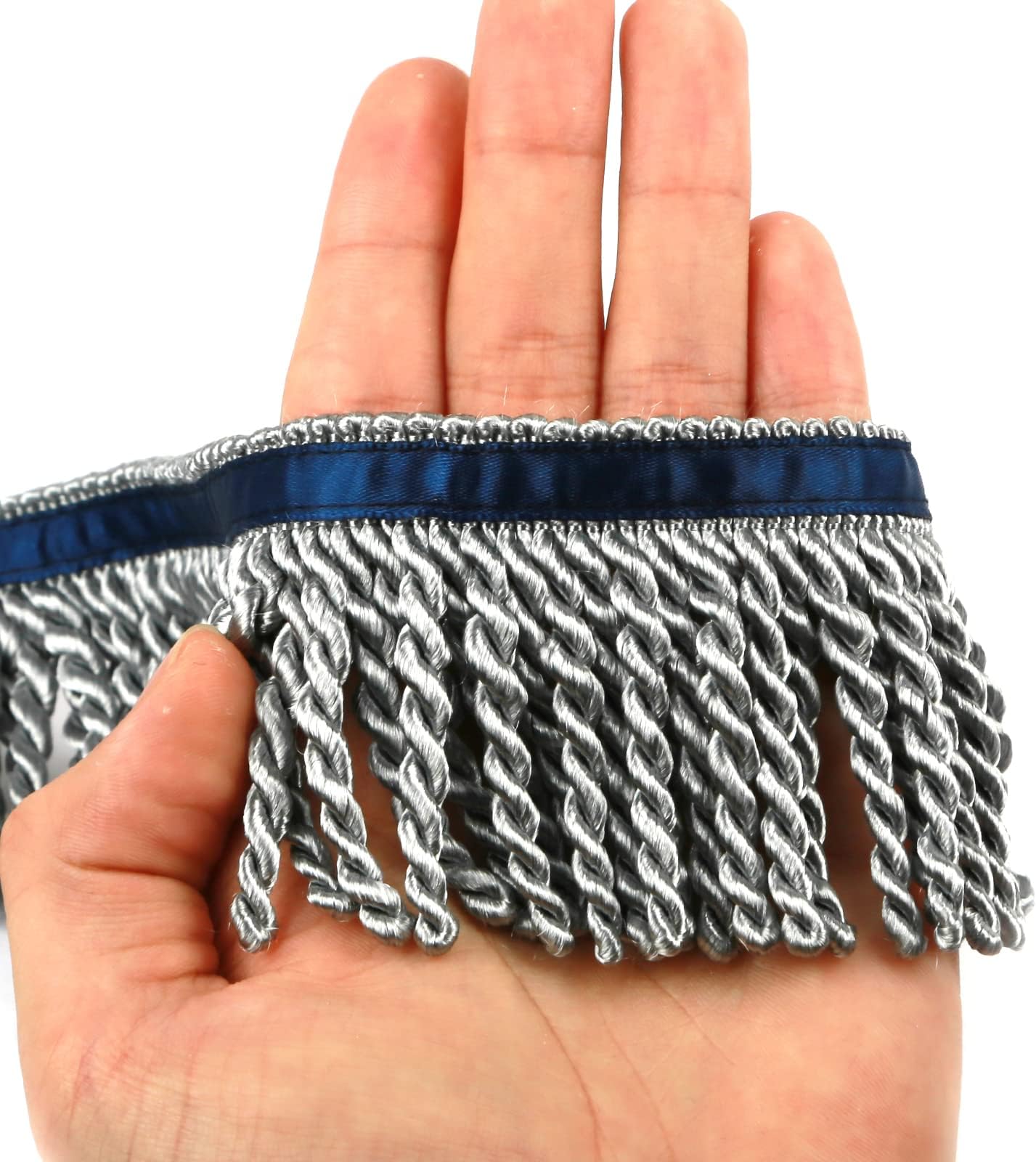 HedongHexi Bullion Fringe Trim and Embellishments 5/10 Yard X 2.5 Inches Fabric Trims Sewing DIY Decoration for Clothes Gold Hebrew Fringes with Blue Ribbon