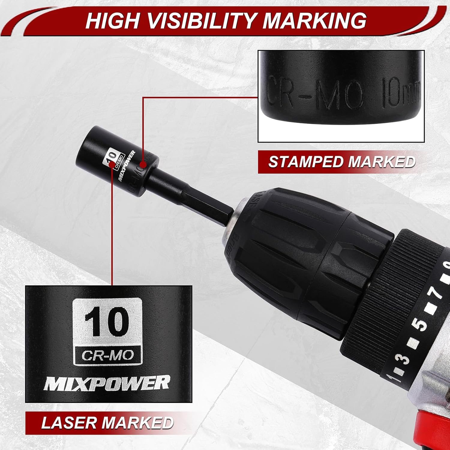 MIXPOWER 30 PCS 1/4" Drive Shallow Magnetic Impact Socket Set,Metric/SAE, 6-Point, CR-MO, Magnetic Socket with Impact Socket Adapter, Universal Joint,Extension & Drill Bit Adapter