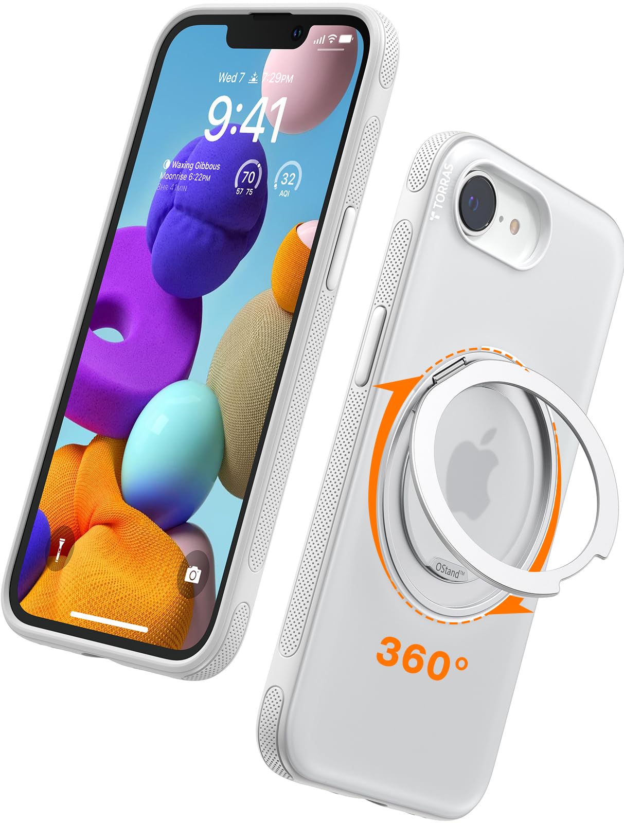 TORRAS360 Rotating Magnetic Stand for iPhone 16e Case 2025 with Kickstand [Fit for Magsafe] [Military-Grade Protection] Durable, Enhanced Grip, Slim, Ostand Fitness Series, White 6.1"