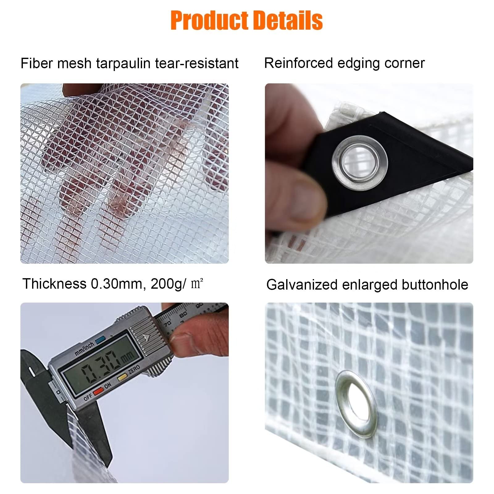 Telo Telone Telone in PVC Bianco Trasparente Multiuso con Occhielli 200g/㎡ Resistente ai raggi UV Copertura Impermeabile per Uso Esterno Ideale per Balconi, Capannoni e Tende (1 m x 3 m)
