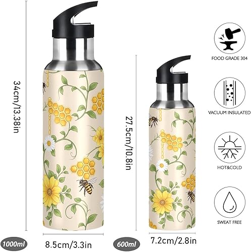 Miniatura 2 de Insulated Water Bottle 20 Oz, BPA-Free Sport Water Bottle for Gym Outdoor Travel School, Yellow White Flowers