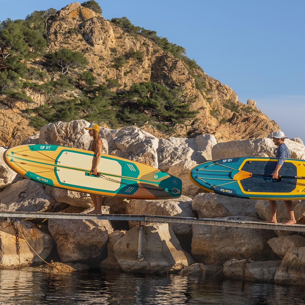 Coasto - Sup Stand Up nadmuchiwana wiosła Coasto Flip 11'5 - PB-CFLIP115-348x81x15cm Dropstitch Tkana - Kompletny pakiet: Wiosło Smycz Pompa Torba transportowa - Do 150kg - Pomarańczowy
