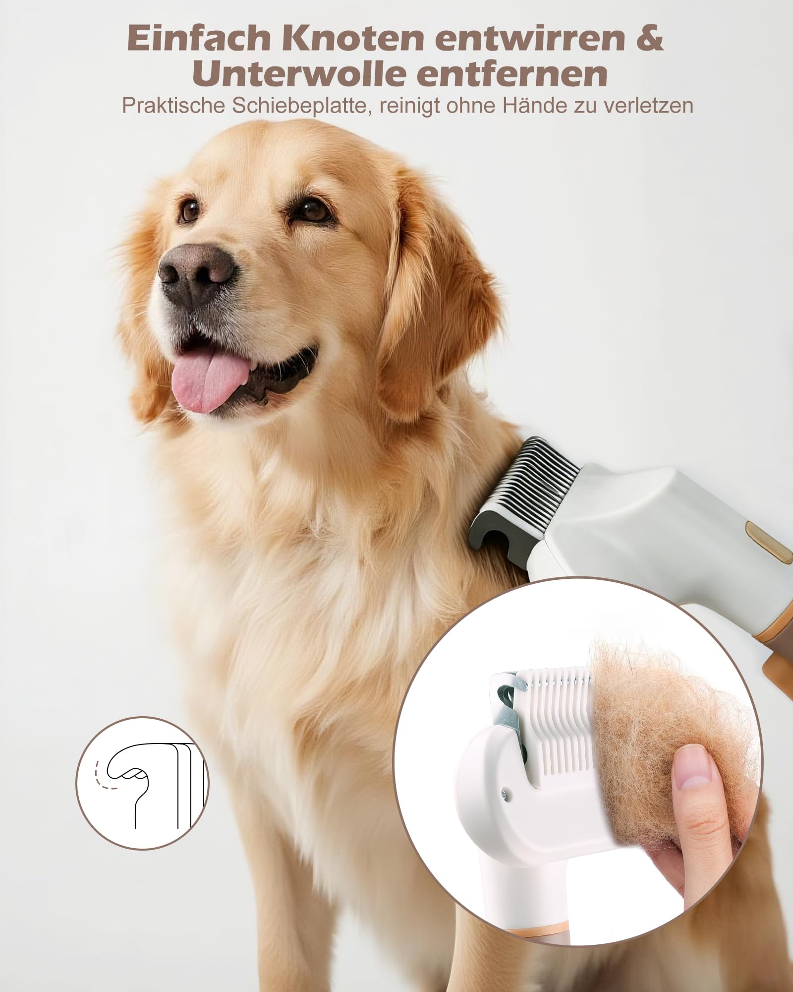 3-in-1 Katzenbürste & Hundebürste Selbstreinigend, Edelstahl-Entfilzungskamm für Langhaar & Kurzhaar | Entfernt Lose Haare & Knoten | Massageborsten zur sanften Fellpflege | Ein-Klick Haarentfernung