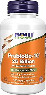 NOW Foods, Probiotic-10™, 25 mil millones, con 10 cepas probióticas, sin lácteos, soja y gluten, verificado por cepa, 180 cápsulas vegetales