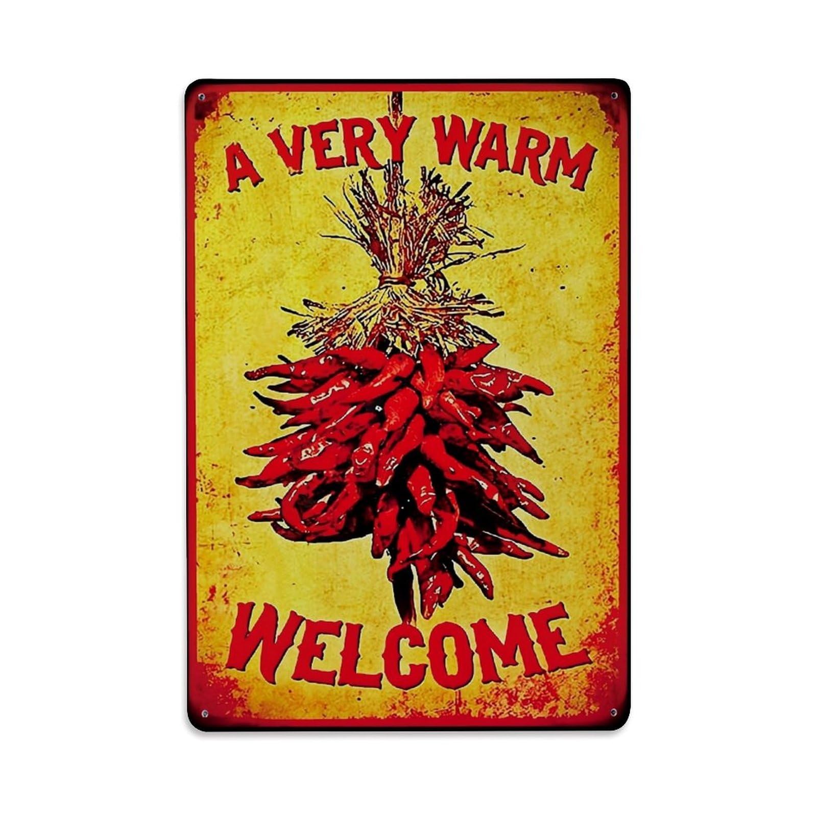 Jdfenggu Vintage Red Chilies Hanging Bundle Welcome Sign Retro Metal Tin Sign, Decor Art Poster For Bar, Home, Man Cave, Kitchen, Laundry Room Gift 8X12inch
