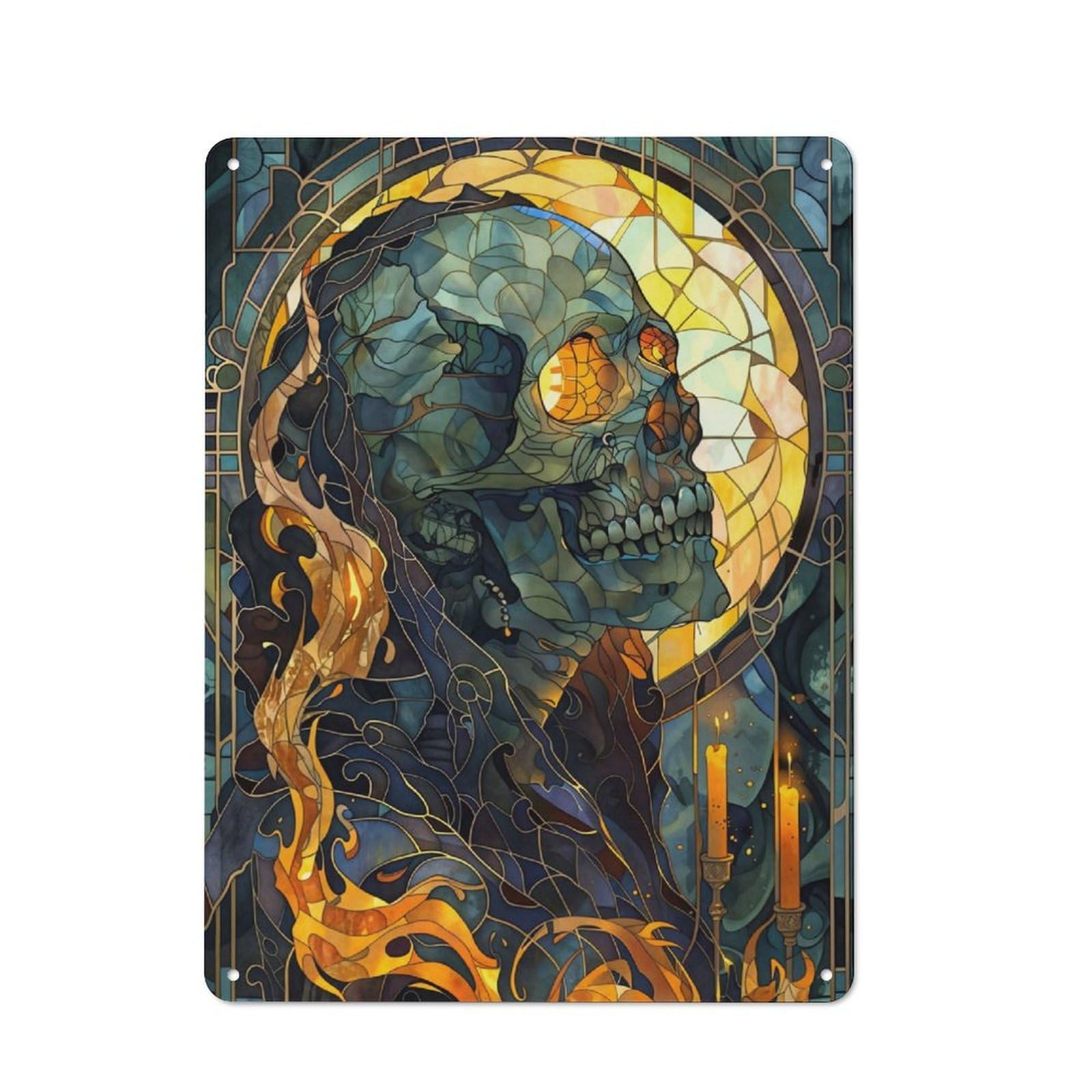 Golden Skeleton Reverie Clean Industrial Metal Wall Decor 40x30cm, Decorative Metal Plaque for Workspace, Cafe, Hallway Or Garage