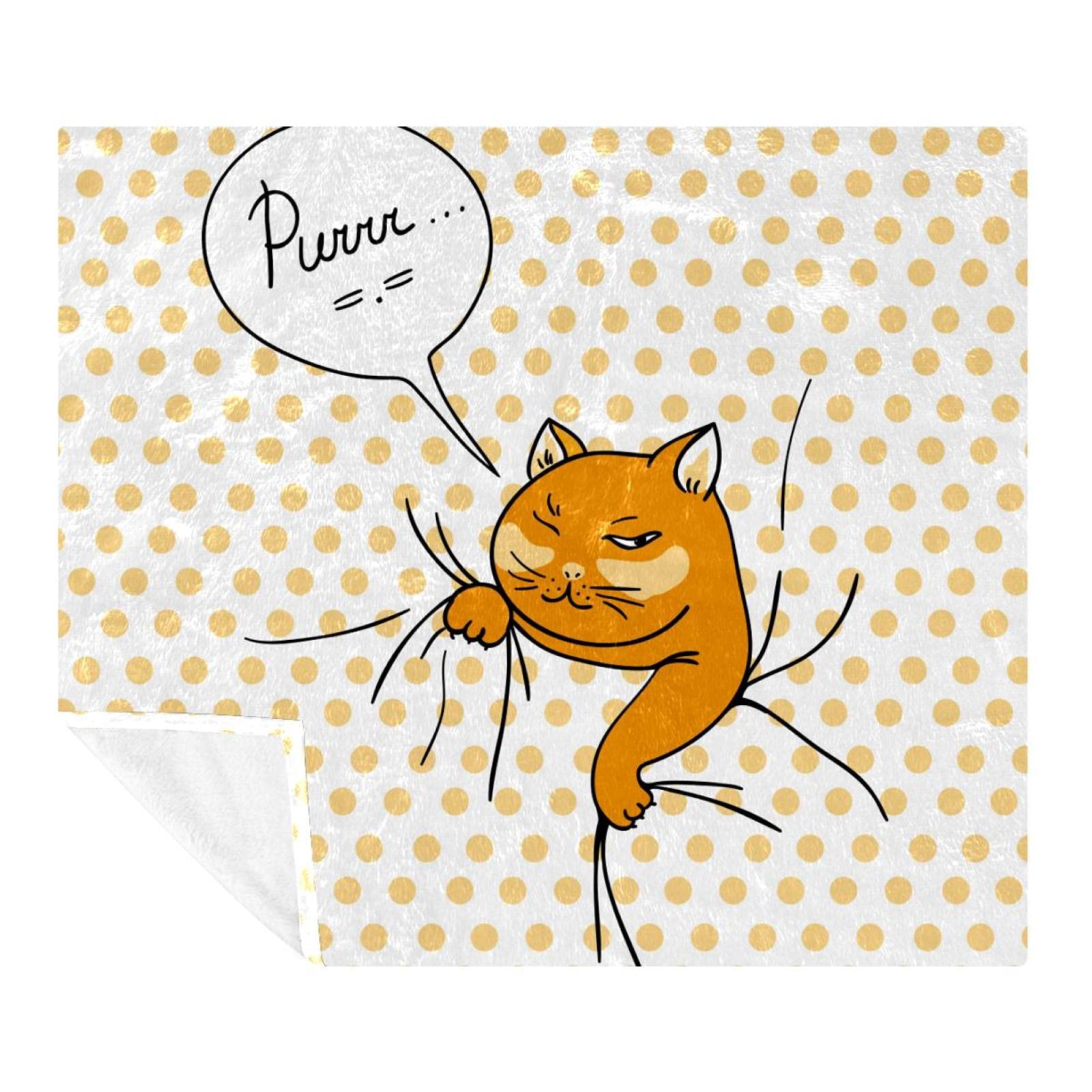 Simpatico divertente gatto arancione con sfondo a pois gialli coperta in pile, super morbida lussuosa coperta da biancheria da letto