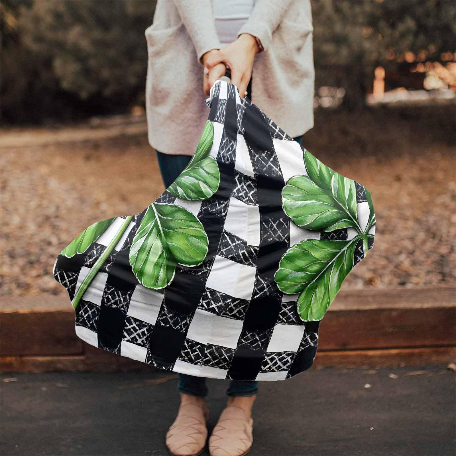 Nursing Cover for Breastfeeding Scarf, Four Leaf Shamrock St. Patrick's Day Black White Plaid Baby Car Covers Super Soft Multi Use for Canopy Shopping Cart Cover Blanket Stroller Cover