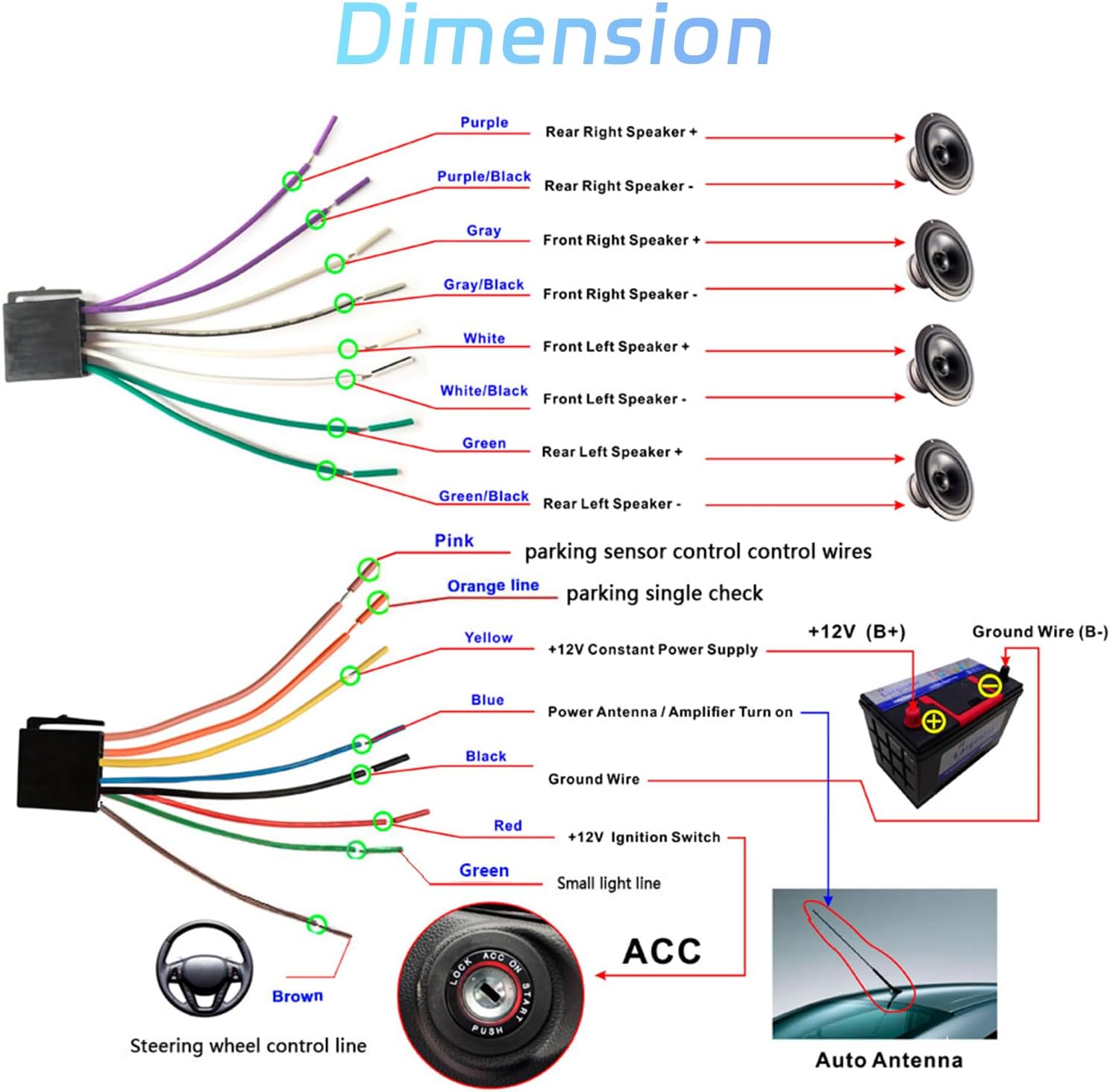 Wiring diagram for the SIXTOP Single Din Car Stereo