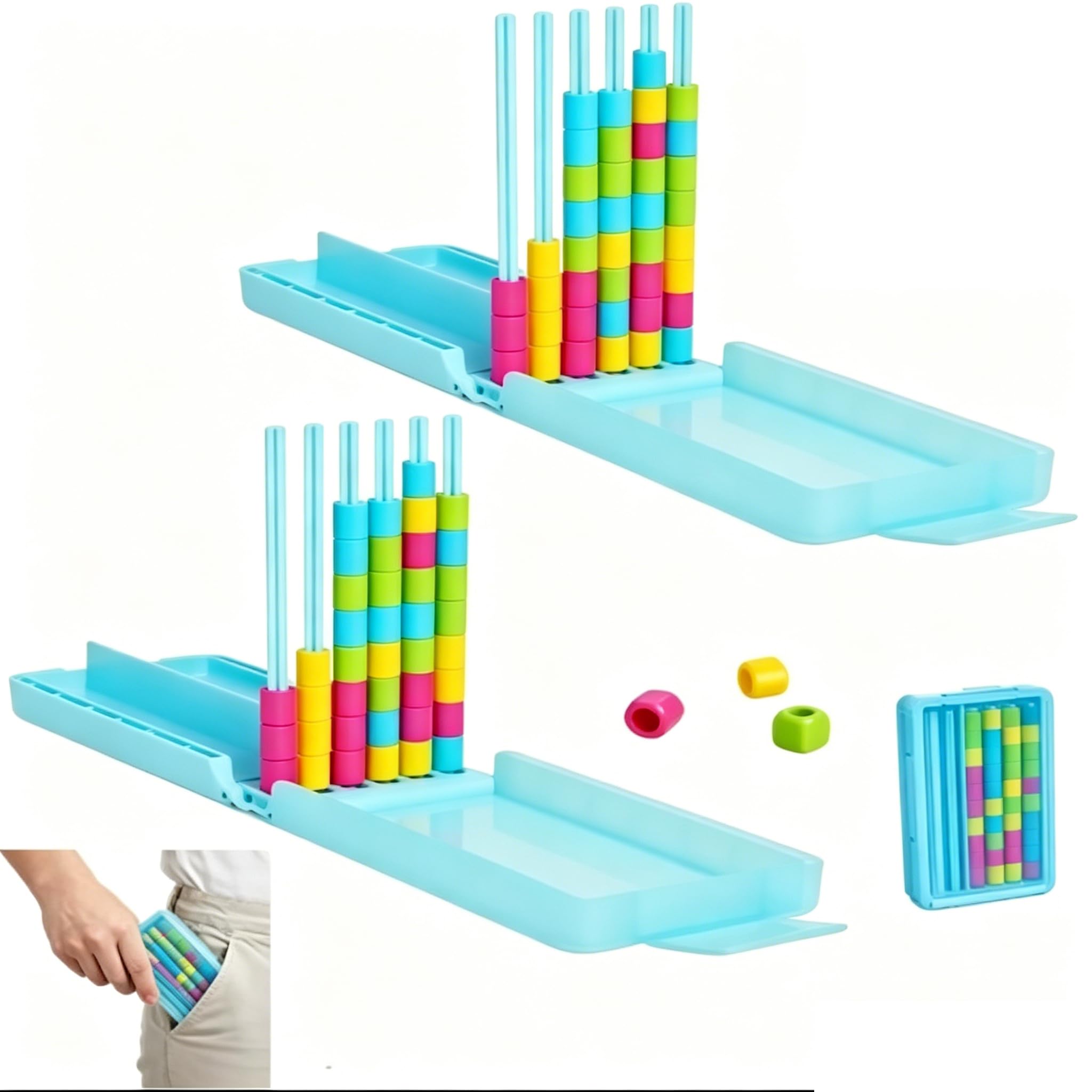 Mini Colour Stack Challenge, Portable Brain Teaser Travel Game with 40 Color Rings, Compact Stack and Sort Logic Puzzle for Pub Night, Fun Parties, Family Game Night, Board Game (2 pcs)