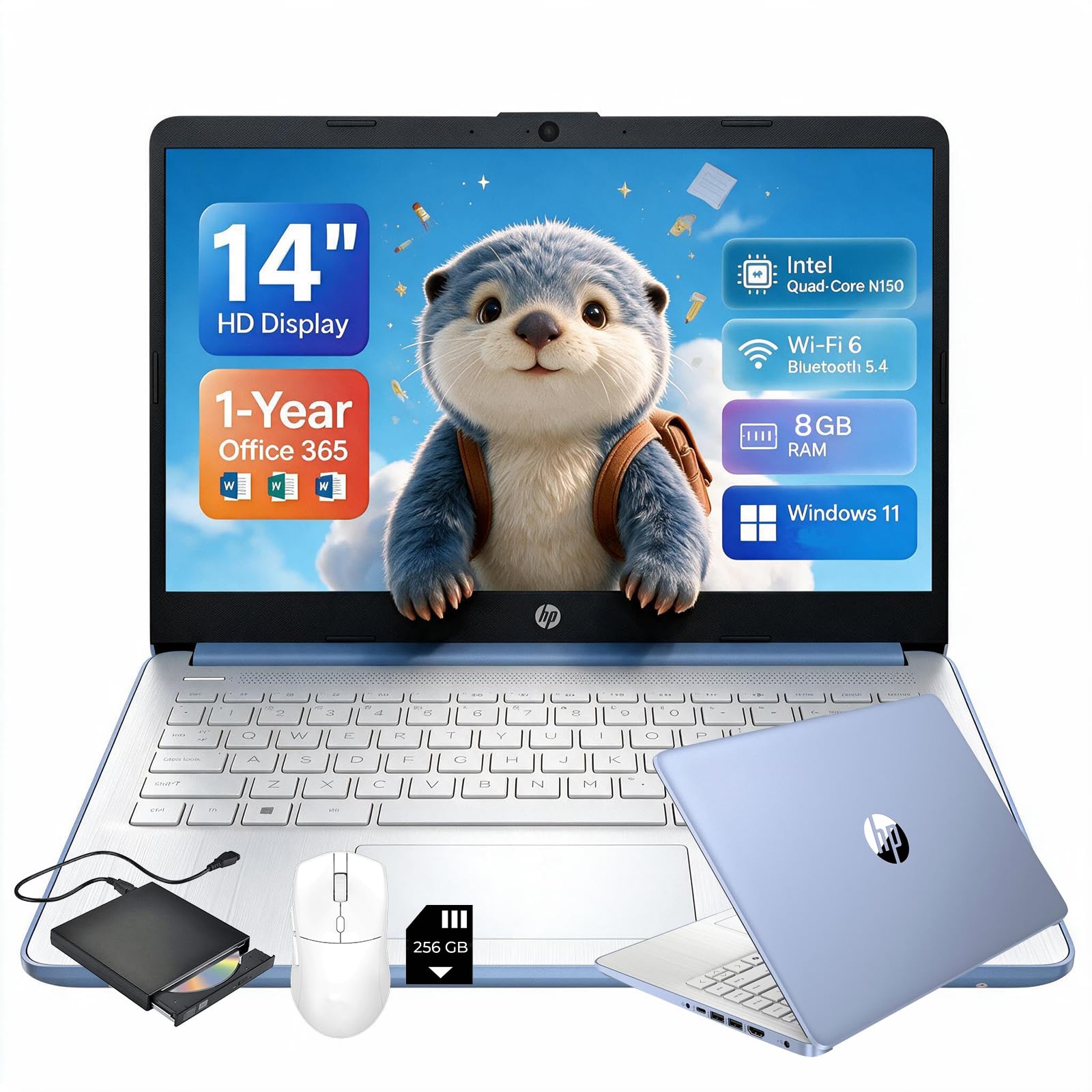 HP 14-inch Laptop Ultra Light - 1-Y Office 365, Long Battery Life, Wi-Fi 6 Blue 8 GB RAM