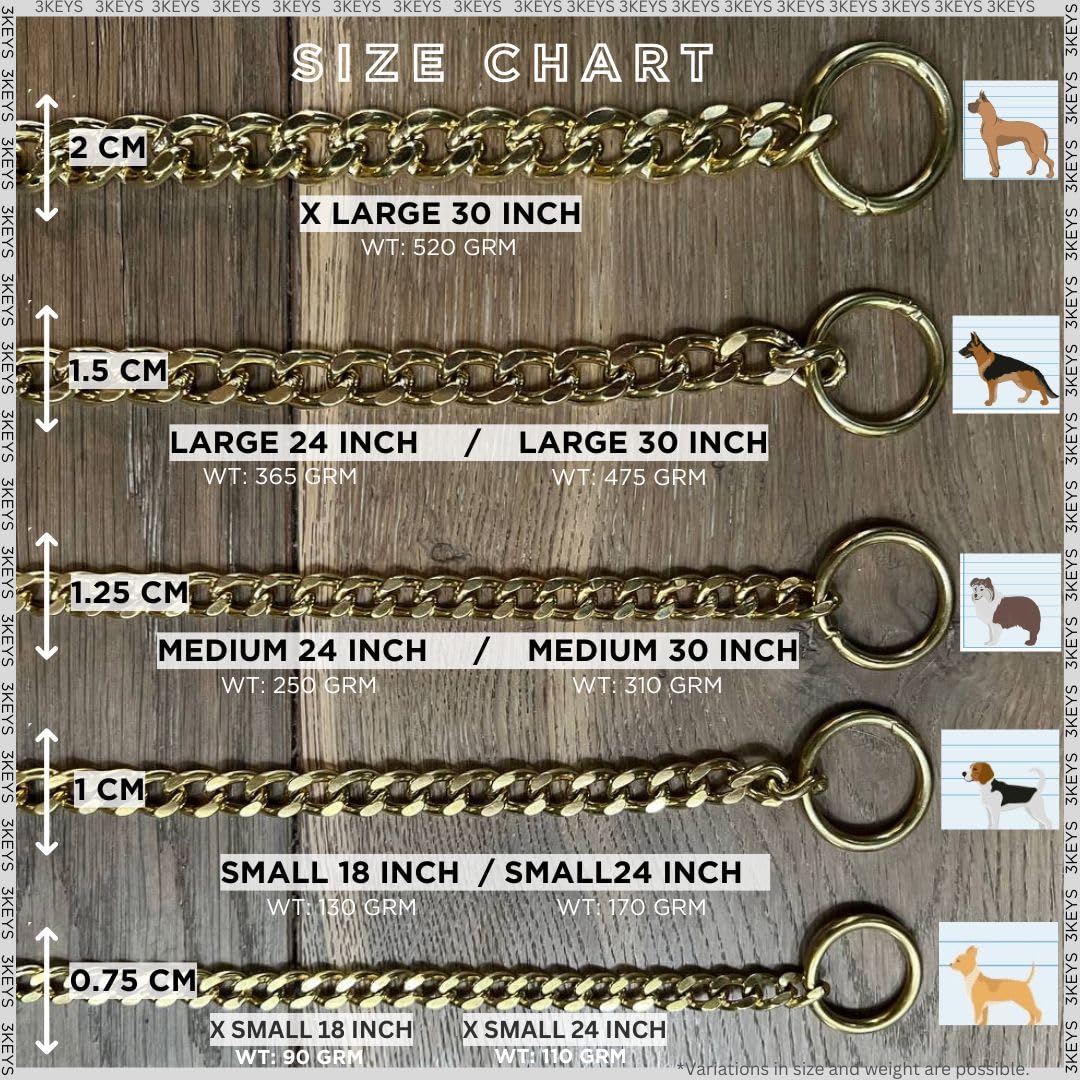 3Keys® Brass Cuban Link Dog Chain Collar – Heavy Duty Training Dog Collar, 30 Inch, 20 mm, Large 3