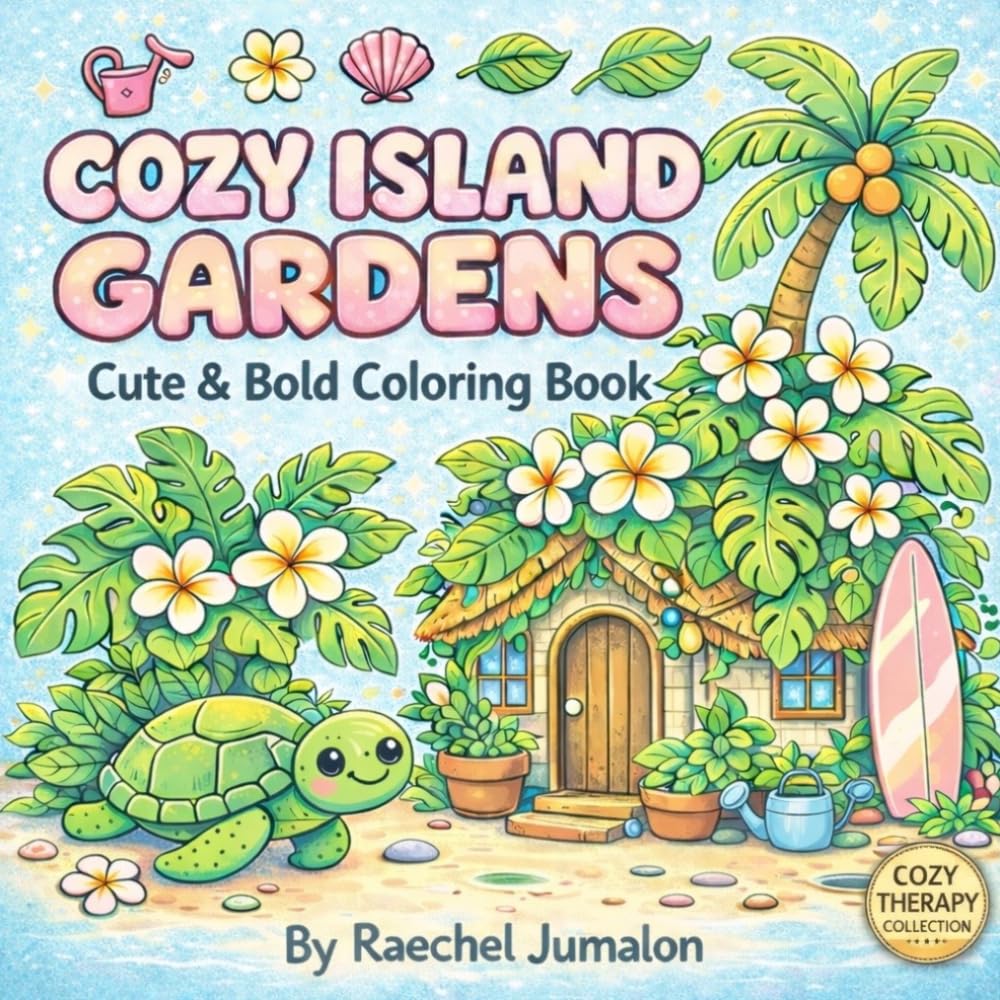 Cozy Island Gardens: Cute & Bold Coloring Book (Cozy Therapy Collection)