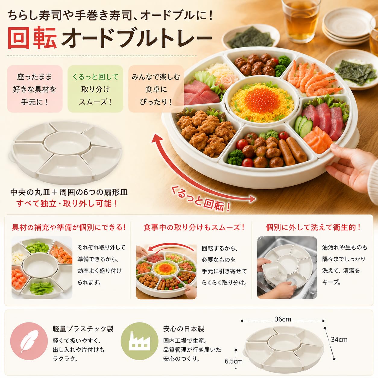 【7月27日(日)21時に1390円】回転台　 手巻寿司　中華オードブル　収納 Amazon.co.jp: パール金属 トレー 皿 容器 回転 オードブル ちらし寿司