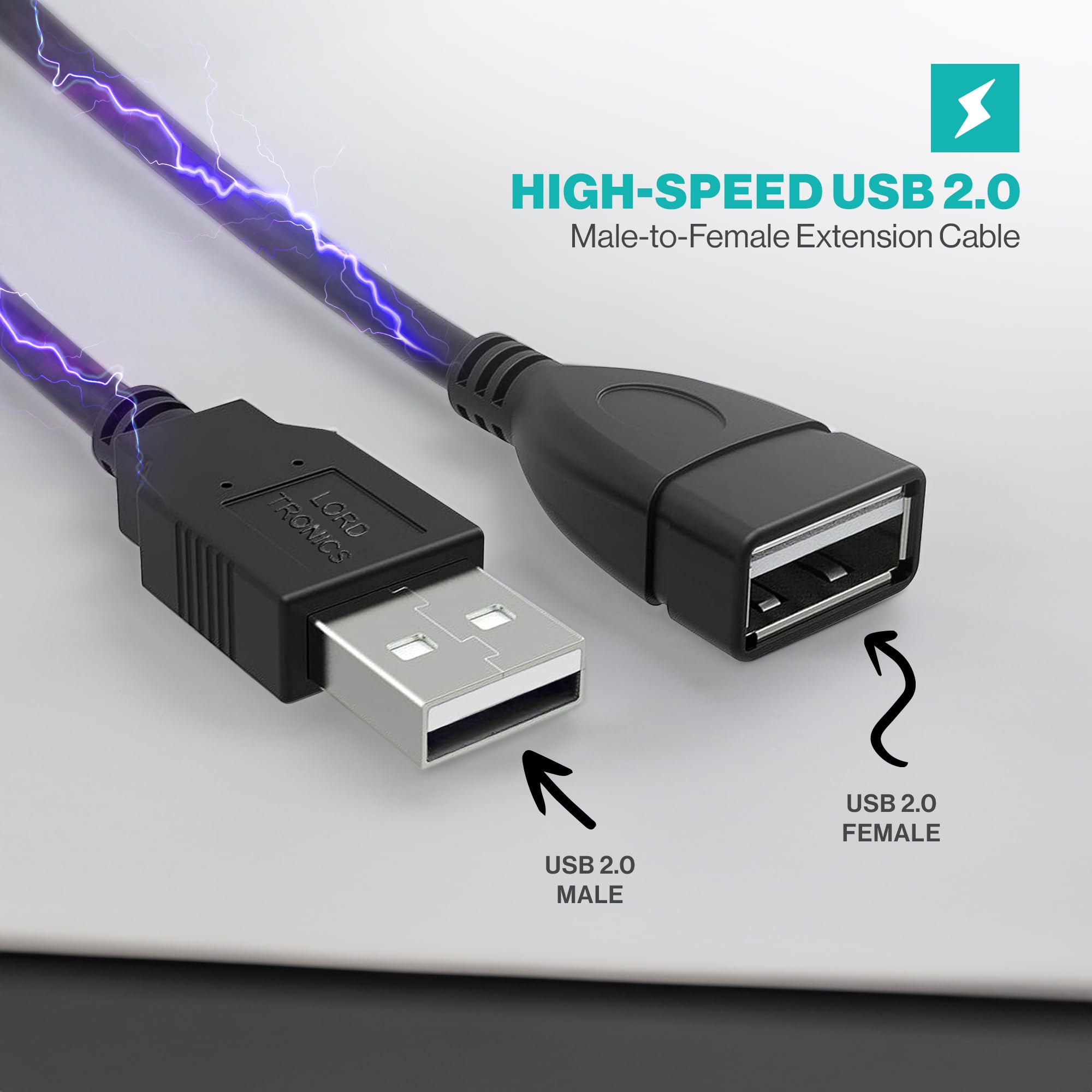 LORDTRONICS Langes USB-Verlängerungskabel, 3 m, USB-Verlängerung, USB-Stecker auf Buchse, Datenübertragungsadapter und Ladekabel, M/F für Laptop, Playstation, Xbox, USB-Flash-Laufwerk
