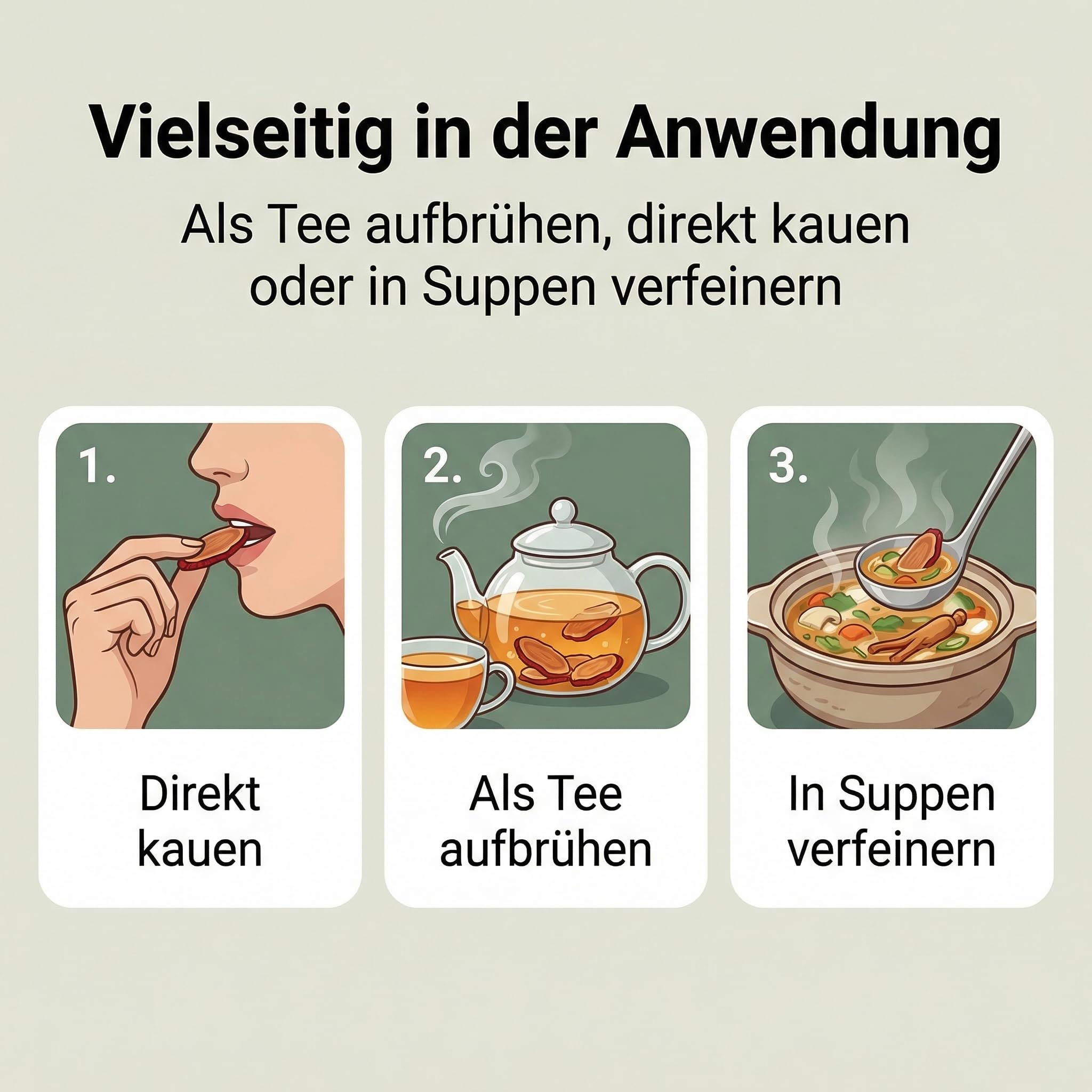 JQ Roter Ginseng Wurzel, getrocknet & geschnitten, 100g, 6 Jahre | Panax Ginsengwurzel, Scheiben 1-2cm · Naturbelassen ohne Zusätze · Asiatische Kräuter für Aufguss & Wohlbefinden · Vegan
