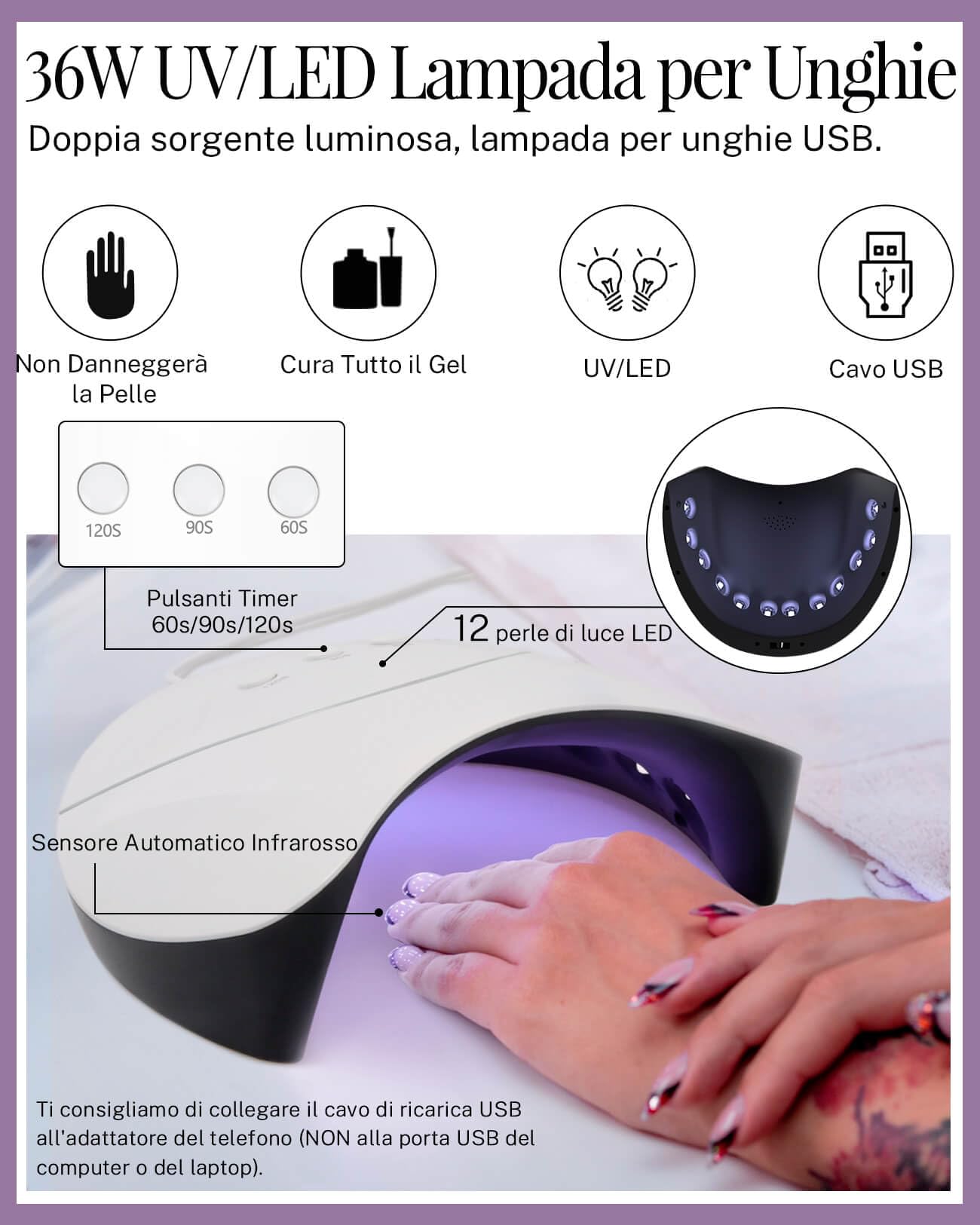 PHOENIXY Kit Unghie Gel Completo, 12 Colori, Lampada UV/LED 36W, Accessori, Set Unghie Semipermanente Professionale
