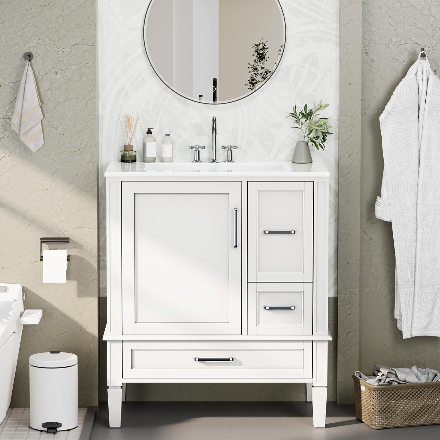 The 5 Best Bathroom Vanities in 2026 1 RedefineModernLiving 30' Bathroom Vanity with Sink, Freestanding White Cabinet w — product photo