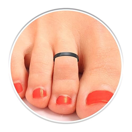Dainty Black Toe Ring - Edgy 925 Silver Flat Black Toe Rings 14mm - Handmade Toe Ring Hoops For Women