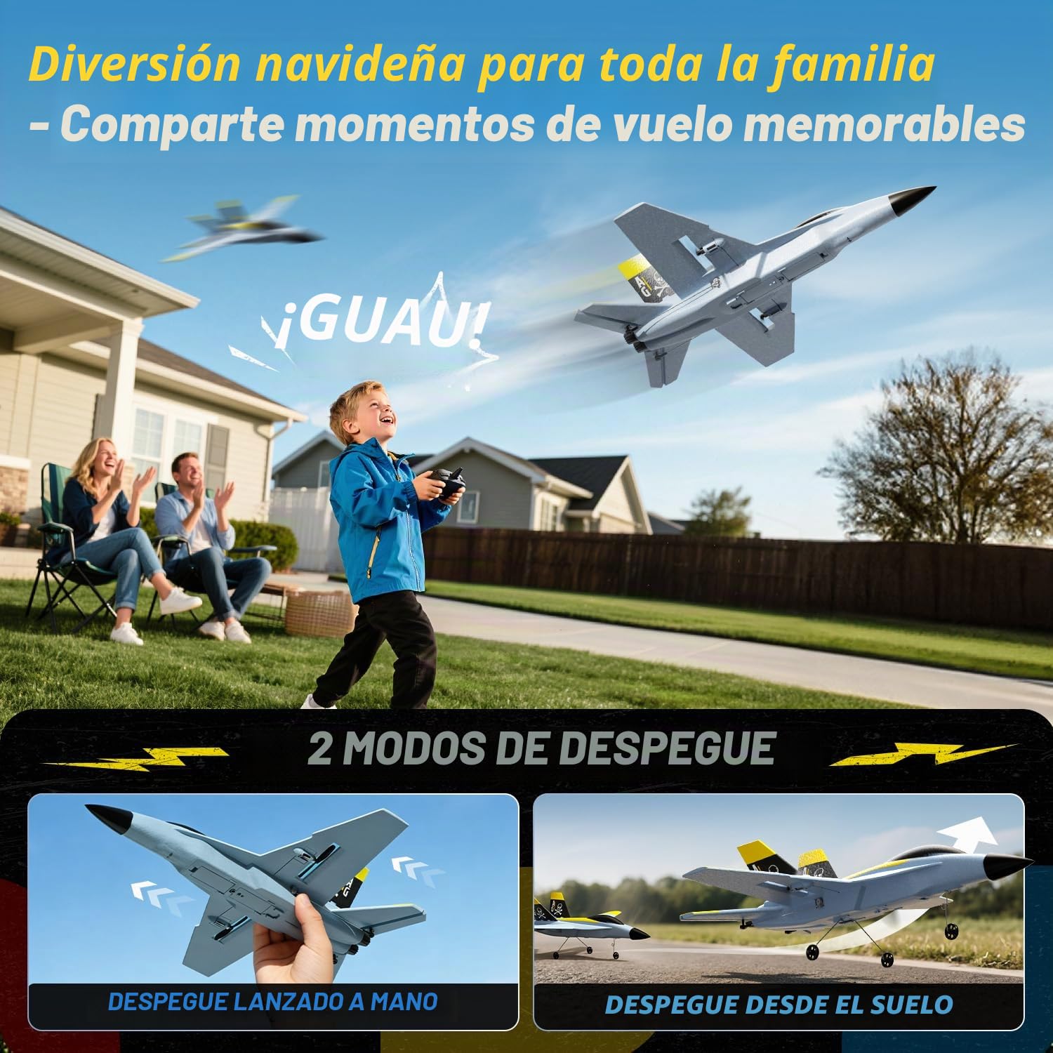 DEERC Avion Teledirigido Brushless de 4 Canales, Giroscopio Avanzado, Acrobacias Flip 360°, Alerta de Batería Baja, RC Avión con 2 Baterías, Fácil de Volar para Adultos y Niños
