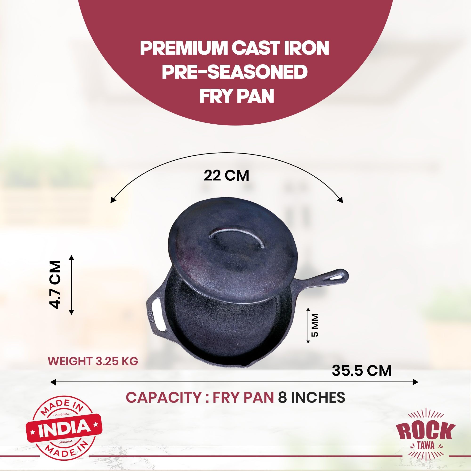 Rock Tawa Induction Base Cast Iron Tawa wit Lid, Black - Image 2 thumbnail