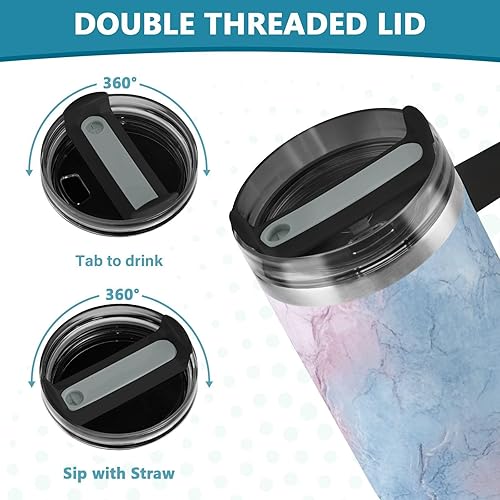 Miniatura 5 de Peach and Light Blue Marble Texture Vacuum Reusable Kids Water Bottles with Lid and Straw Decorative Coffee Travel Mug 40 Oz for School, Sports,