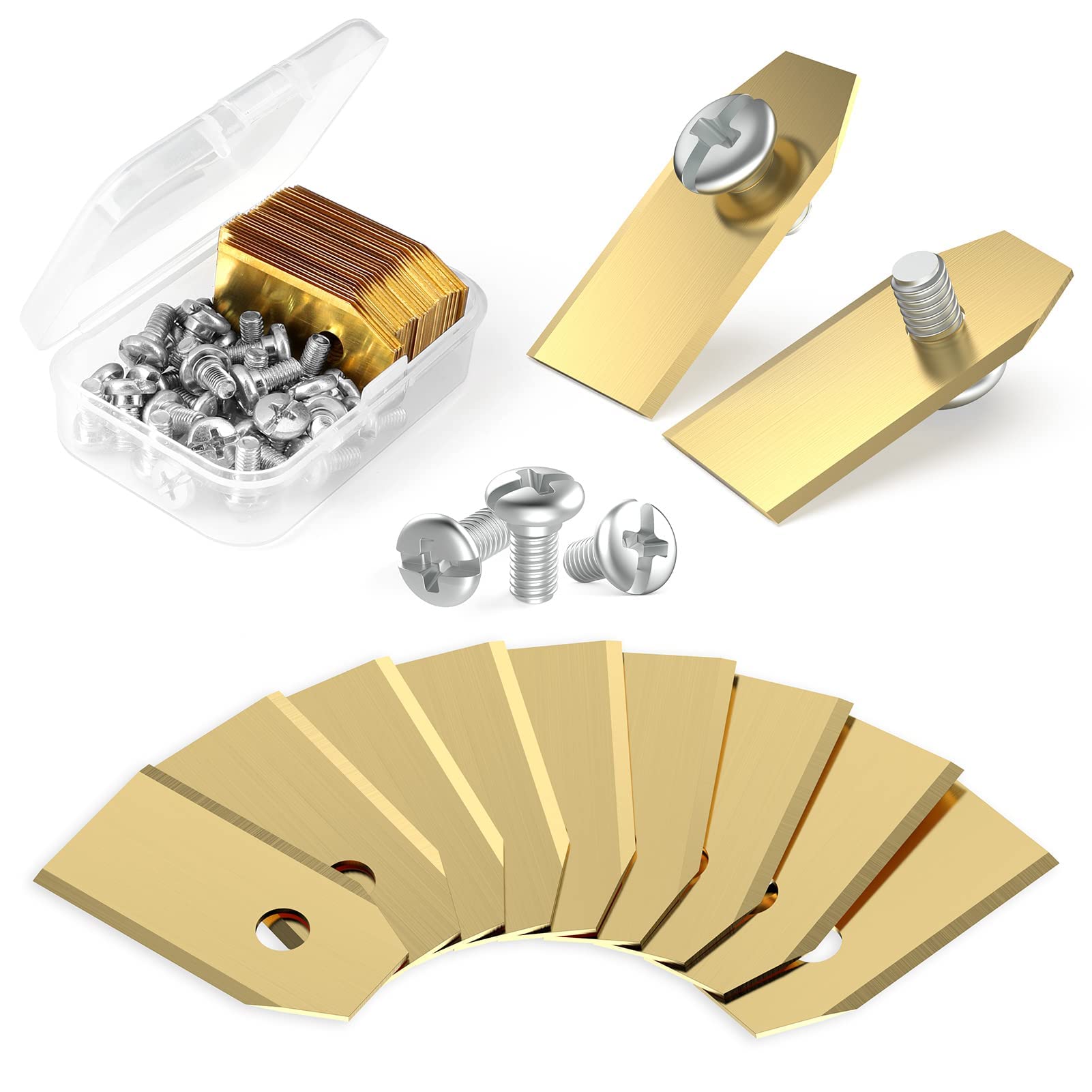 SYOSI 30 Pcs Robot Mower Blades for Robotic Mower, 35 * 18mm Stainless Steel Blades for Robotic Mower, Universal Robotic Mower Replacement Blades with Screws for Husqvarna, for Yardforce, for Gardena