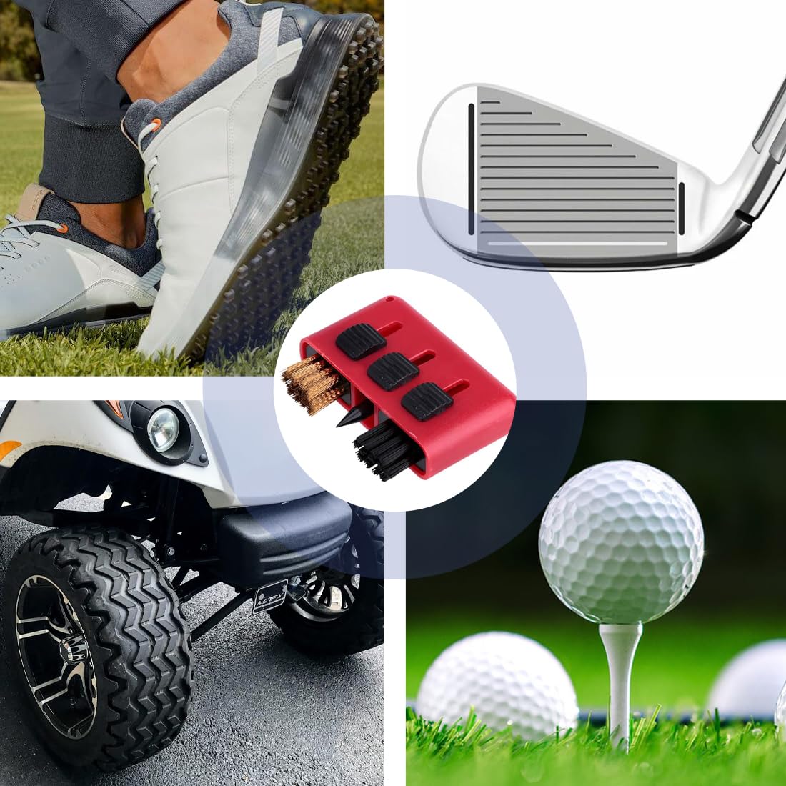 IKOPFLN 3 spazzole 3 in 1 per mazze da golf strumento di pulizia multiuso spazzola per la pulizia delle scanalature delle mazze da golf kit per la pulizia delle scarpe con portachiavi