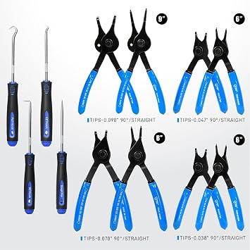 SMOTIVEPRO 8PCS Convertible Internal & External Snap Ring Pliers Set