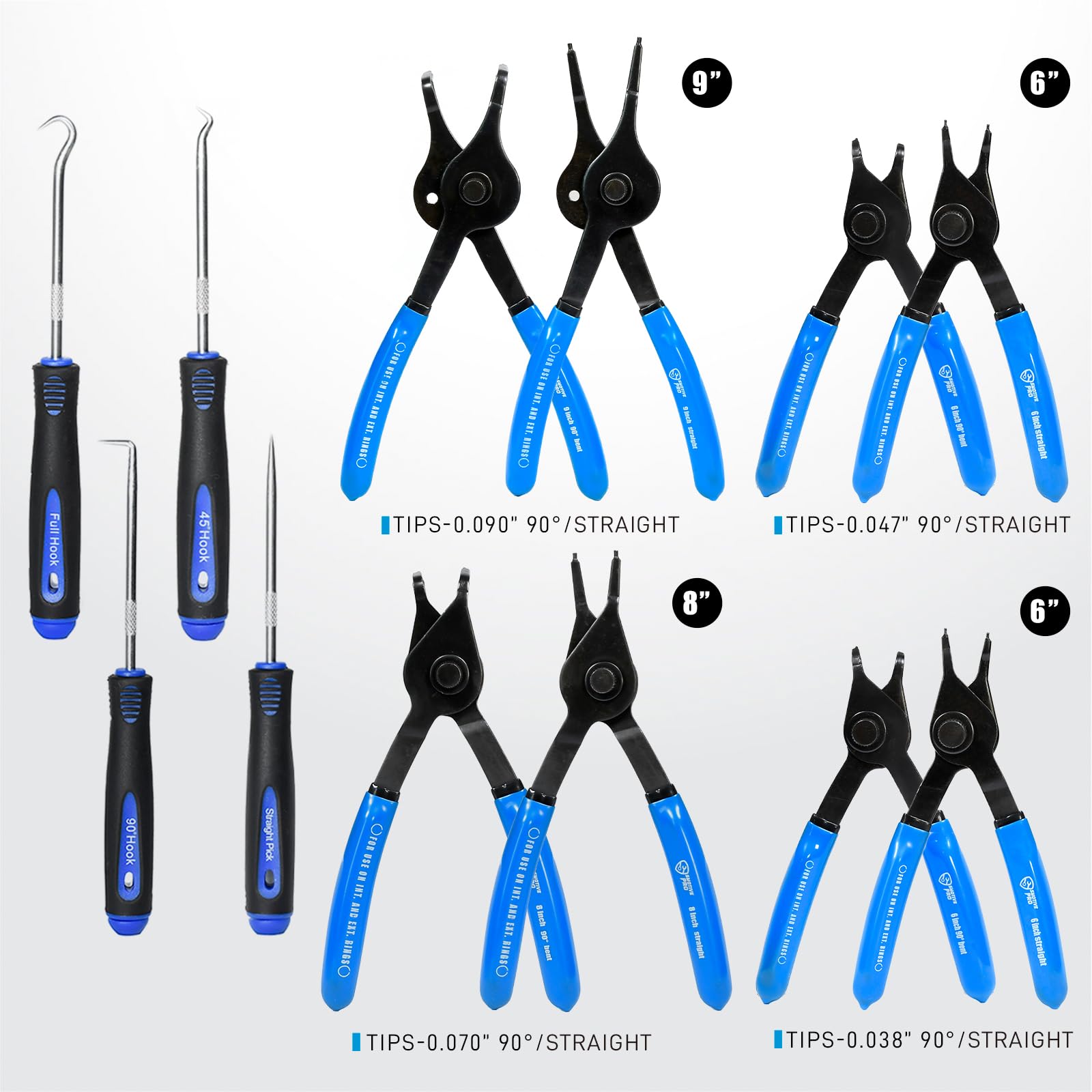 SMOTIVEPRO Set di 12 pinze per anelli elastici, pinze per anelli elastici interni ed esterni, con pinze piegate, pinze dritte