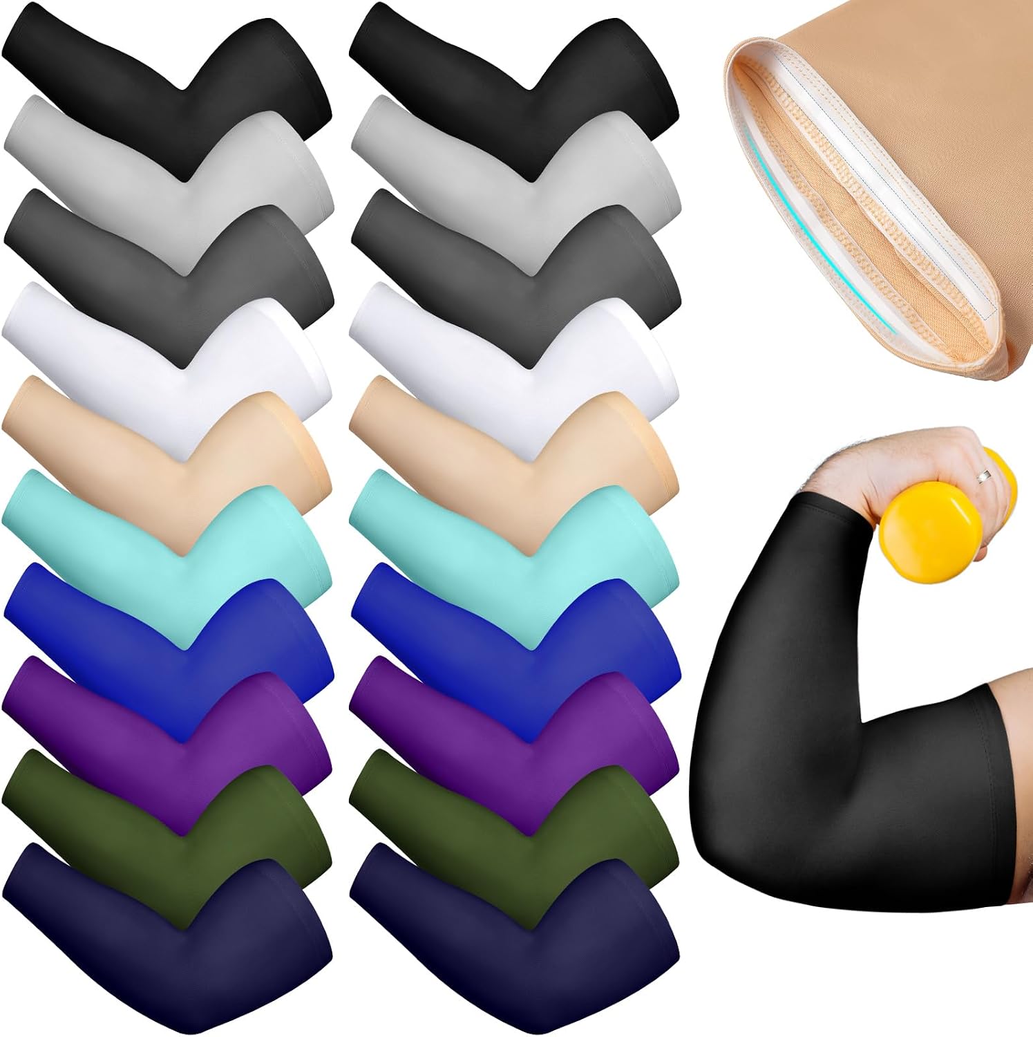 Chuarry 10 Pairs Multicolor Plus Size Arm Sleeves Cooling UV Sun Protection Sleeves Ice Silk Anti Slip Arm Oversized Tattoo Covers for Women Men Big Arms Outdoor Sports Running Soccer Golf Driving